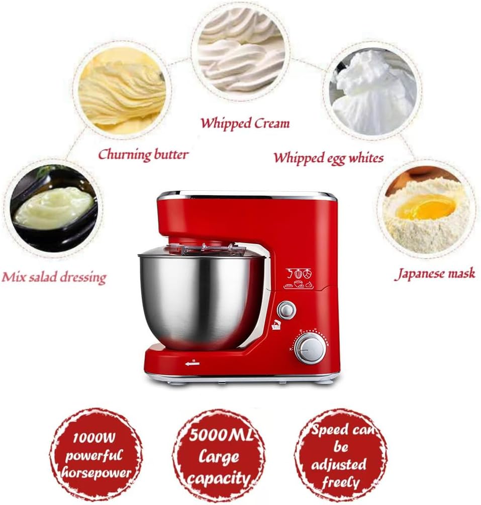 TVYTYAT 1200W 6-Speed Tilt Head Electric Food Stand Mixer, Bright Red, DEMO