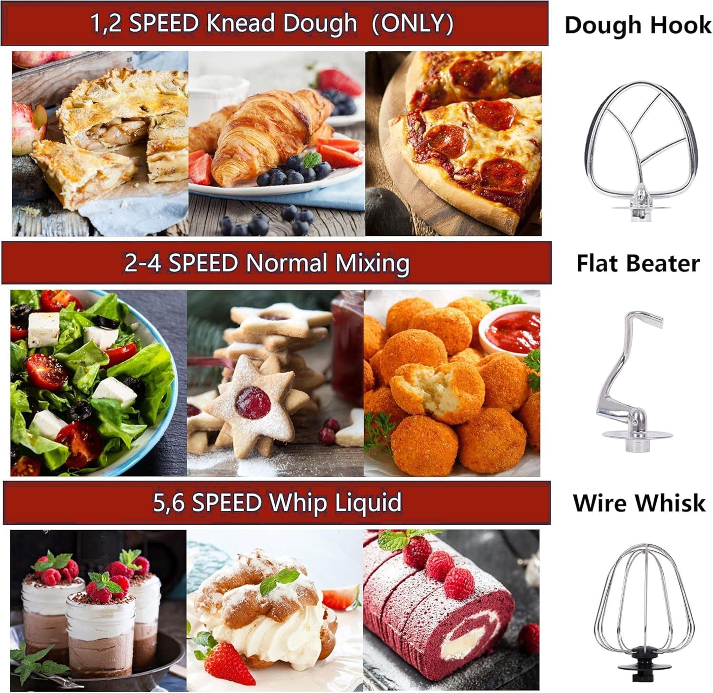 TVYTYAT 1200W 6-Speed Tilt Head Electric Food Stand Mixer, Bright Red, DEMO