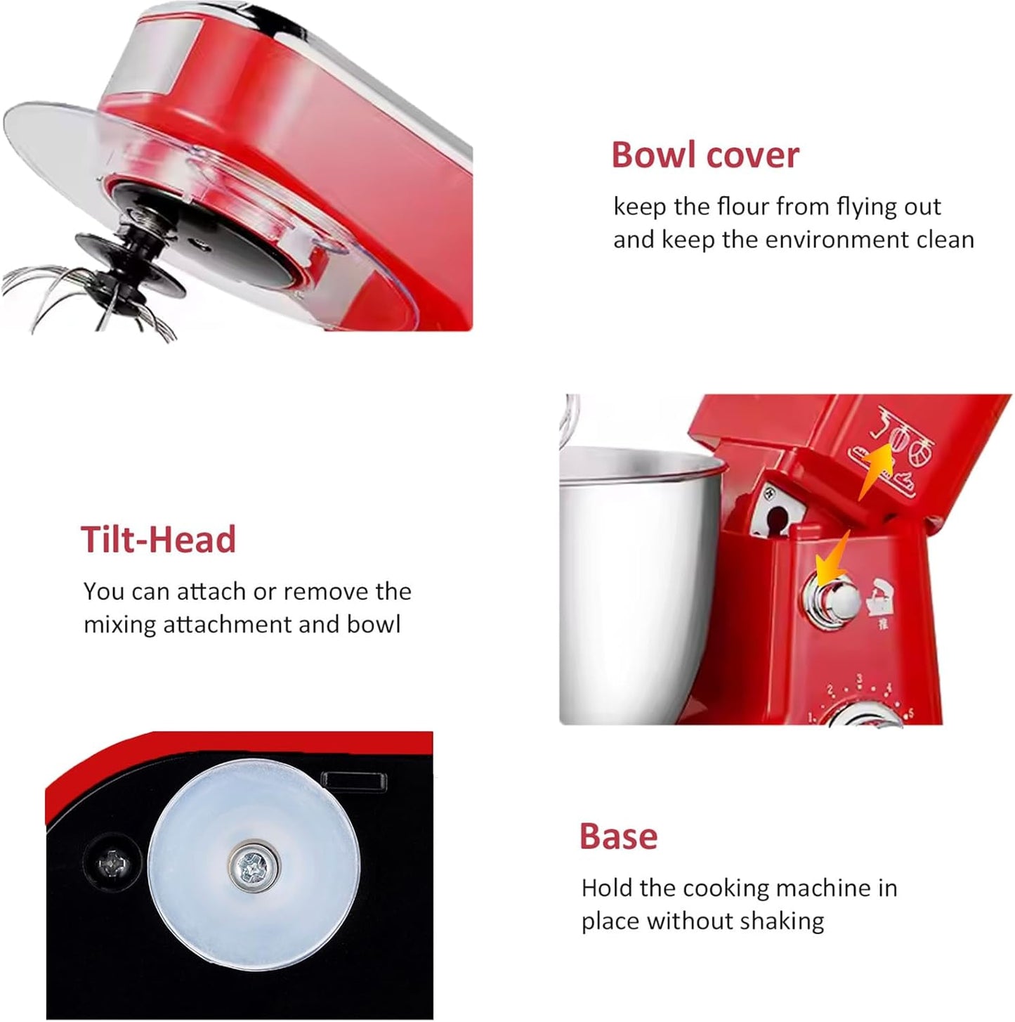 TVYTYAT 1200W 6-Speed Tilt Head Electric Food Stand Mixer, Bright Red, DEMO