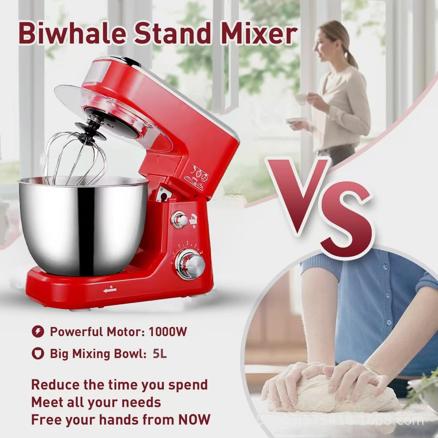 TVYTYAT 1200W 6-Speed Tilt Head Electric Food Stand Mixer, Bright Red, DEMO
