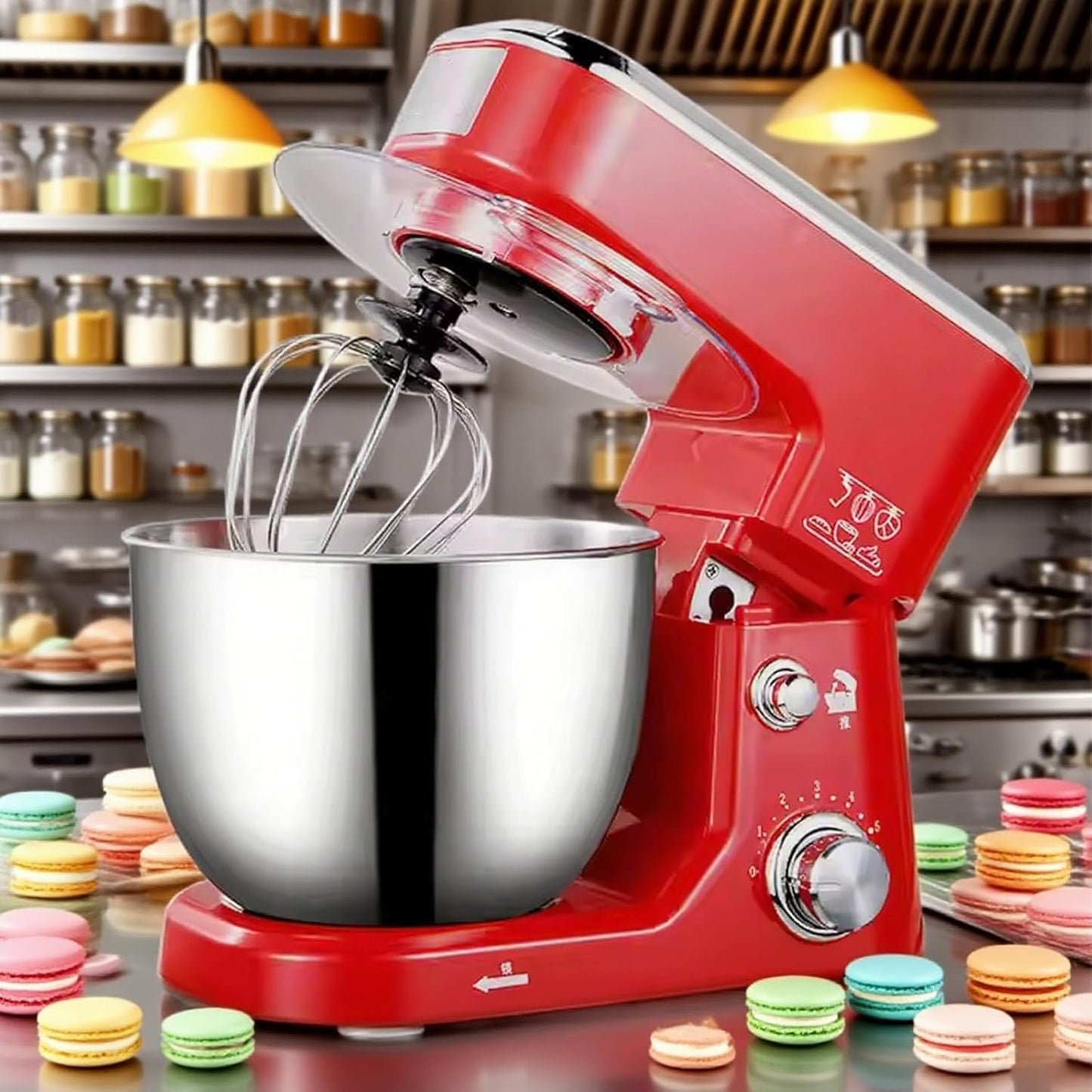 TVYTYAT 1200W 6-Speed Tilt Head Electric Food Stand Mixer, Bright Red, DEMO