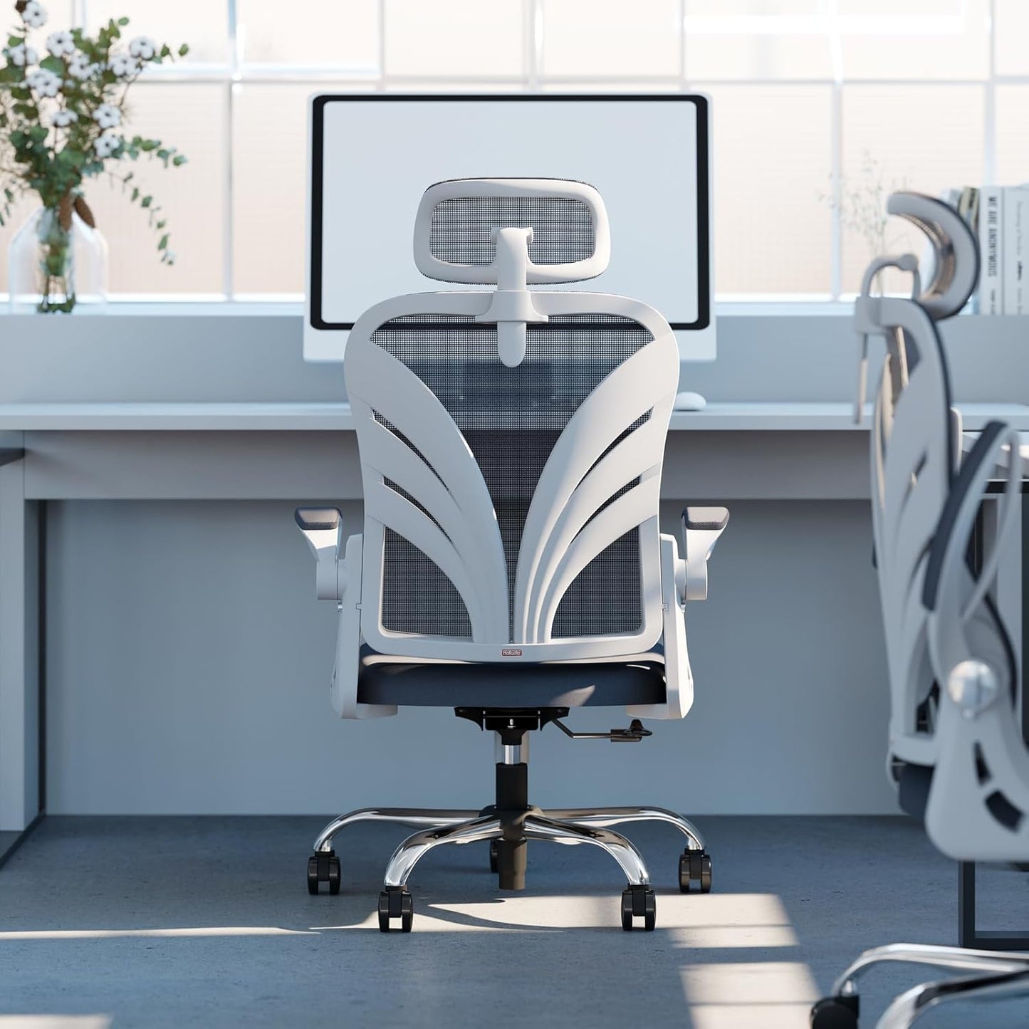 HOLLUDLE Ergonomic Desk Chair with Foldable Backrest White Size Breedte: DEMO