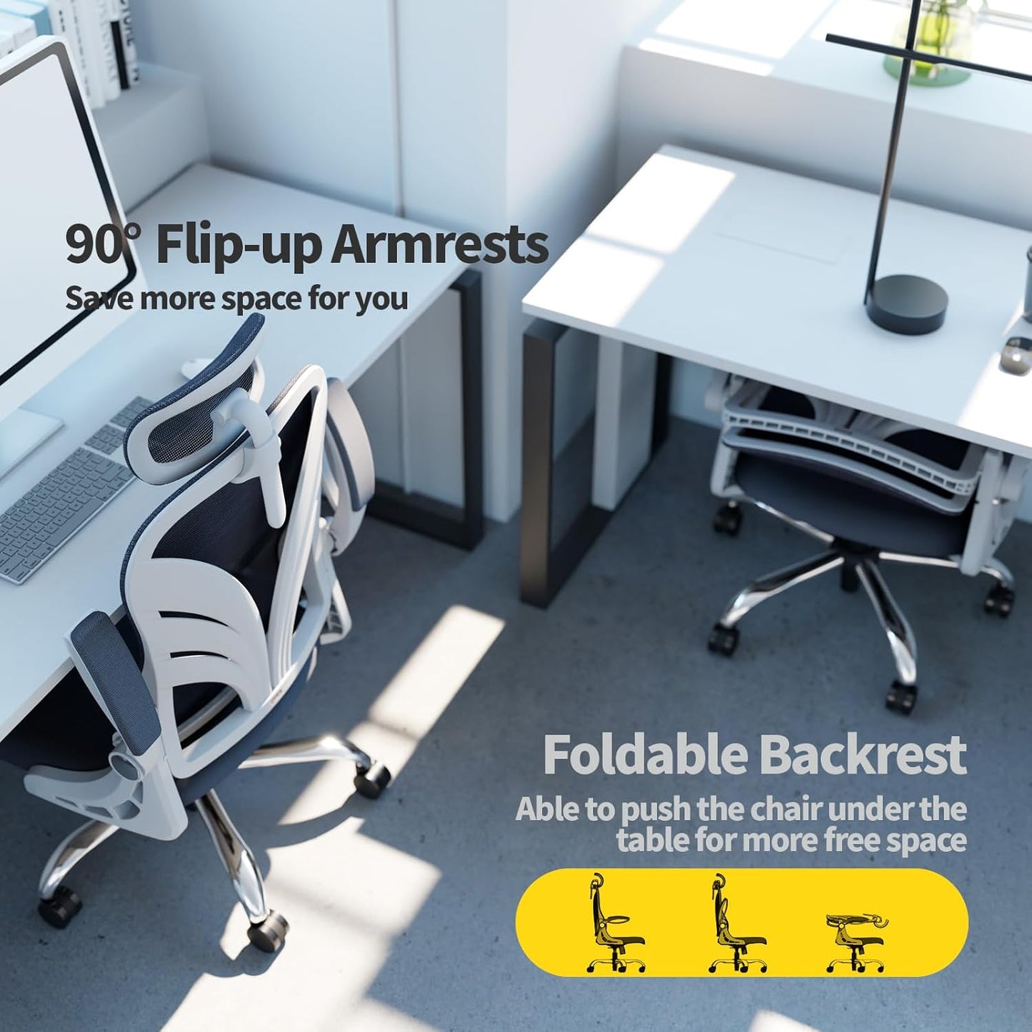 HOLLUDLE Ergonomic Desk Chair with Foldable Backrest White Size Breedte: DEMO