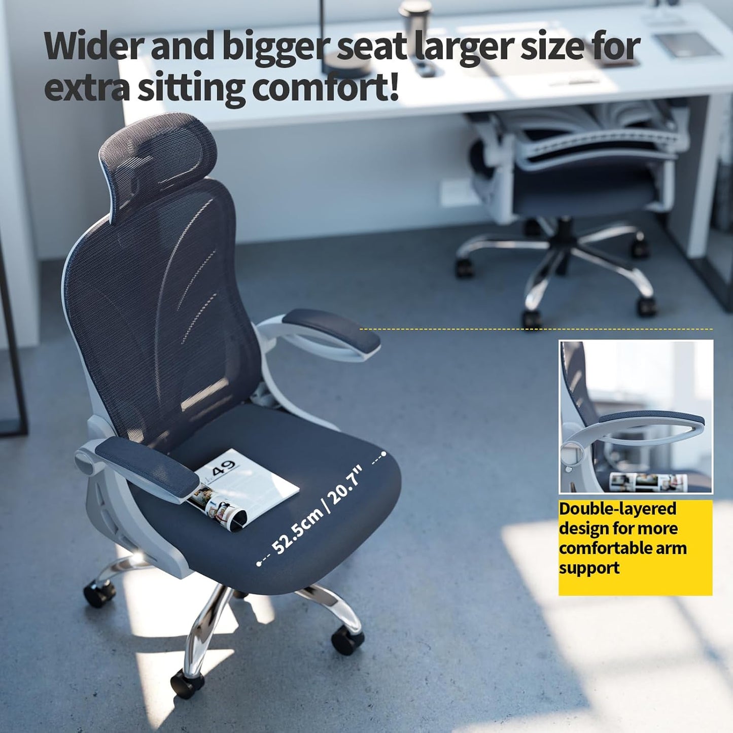 HOLLUDLE Ergonomic Desk Chair with Foldable Backrest White Size Breedte: DEMO