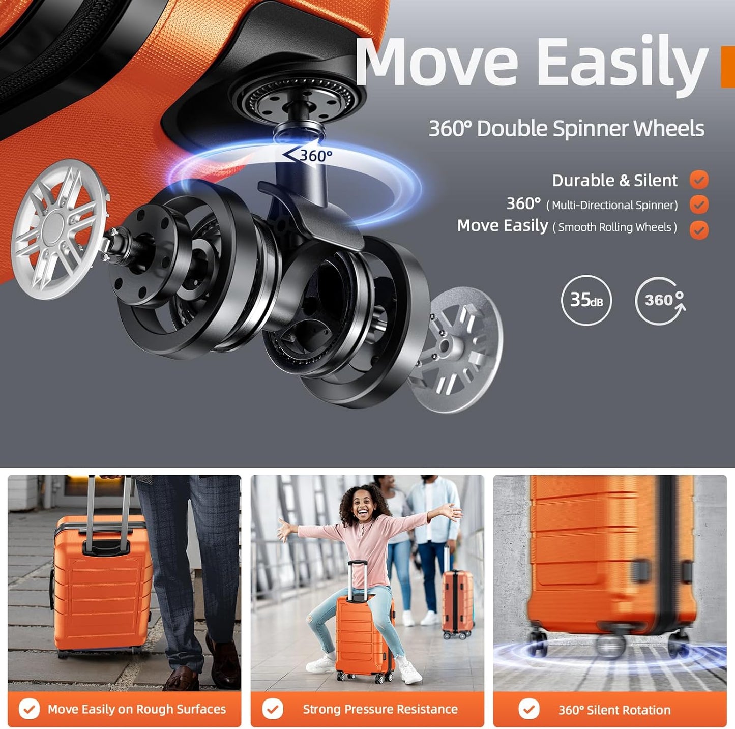 SHOWKOO Expandable Luggage Sets Durable ABS Suitcase Double Wheels Size DEMO