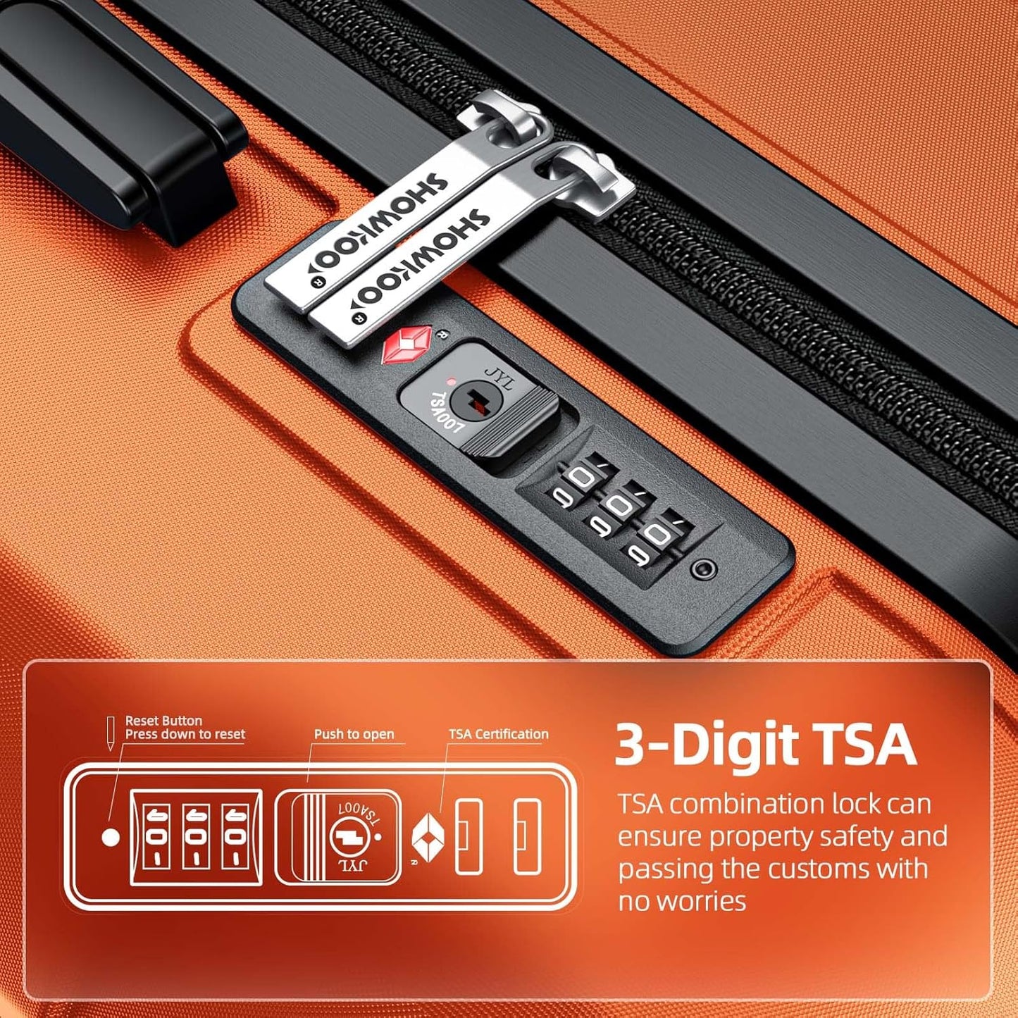SHOWKOO Expandable Luggage Sets Durable ABS Suitcase Double Wheels Size DEMO