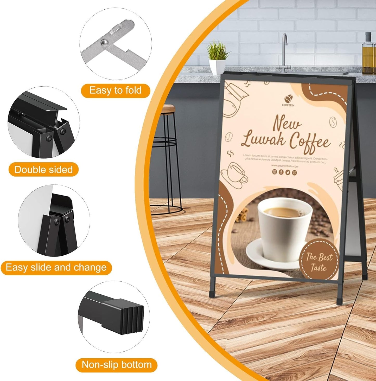 RYUUSEI Outdoor Sandwich Board Sign Holder, 60x90 CM Sidewalk Display, DEMO