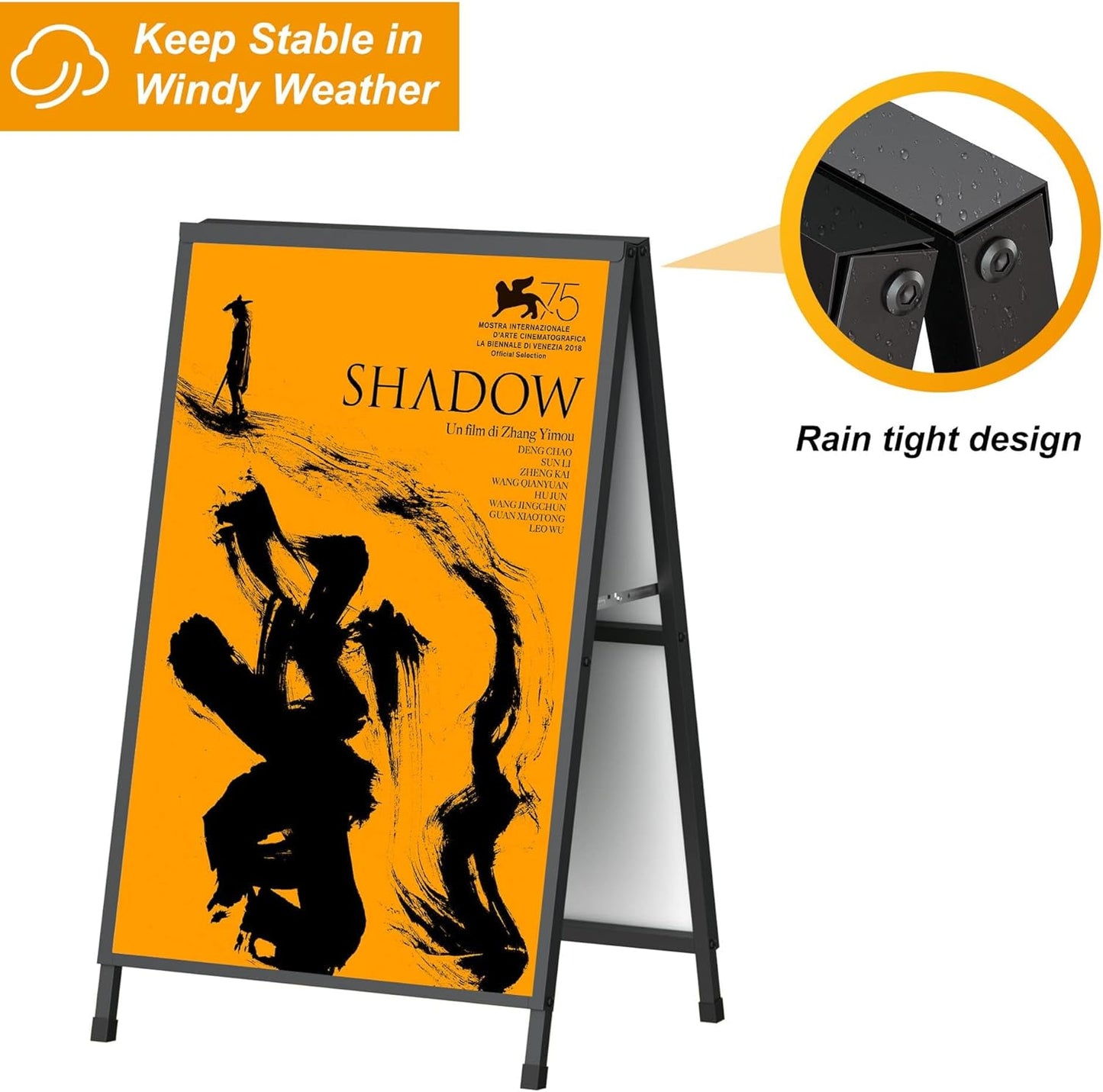 RYUUSEI Outdoor Sandwich Board Sign Holder, 60x90 CM Sidewalk Display, DEMO