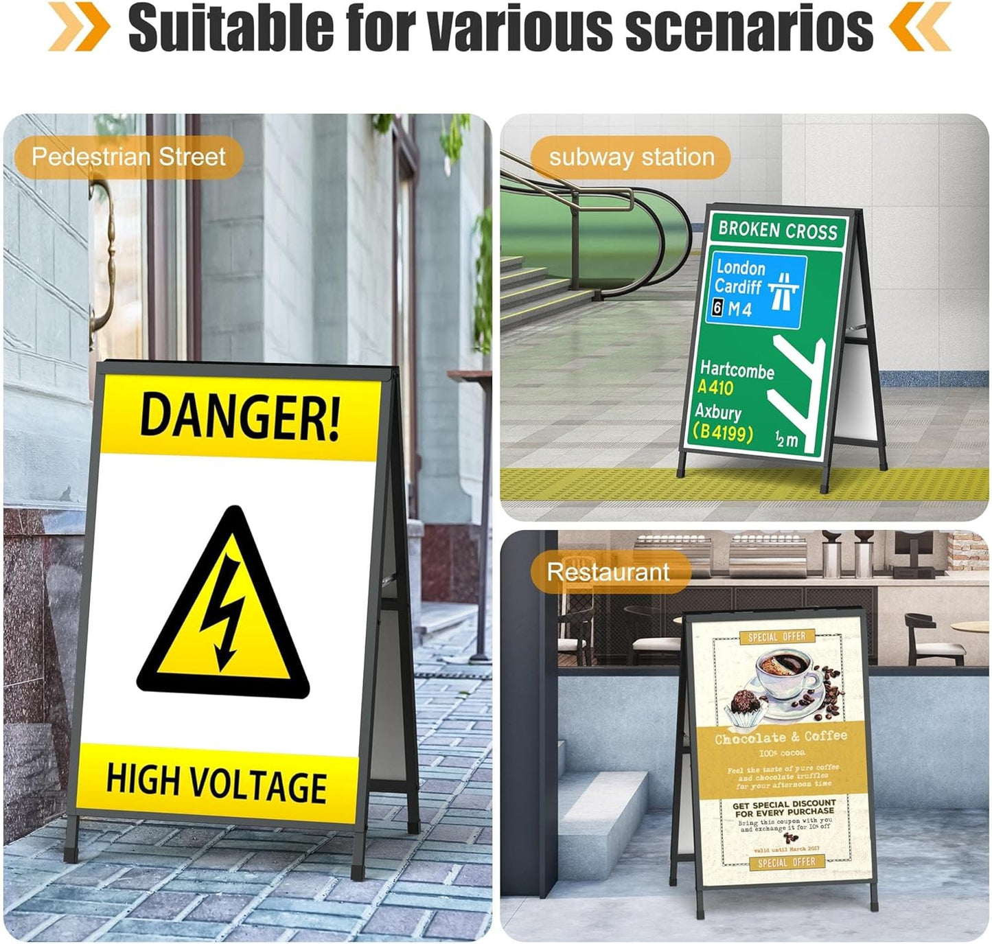 RYUUSEI Outdoor Sandwich Board Sign Holder, 60x90 CM Sidewalk Display, DEMO