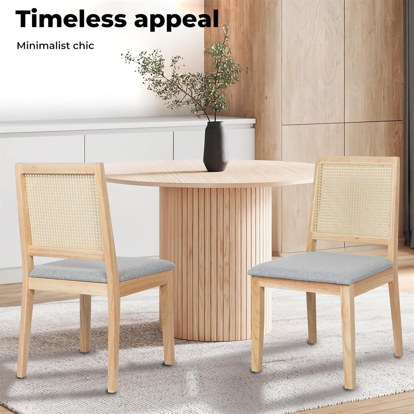 Levede Farmhouse Rattan Dining Chairs Set of 2 Natural Wood Size 49cm x DEMO