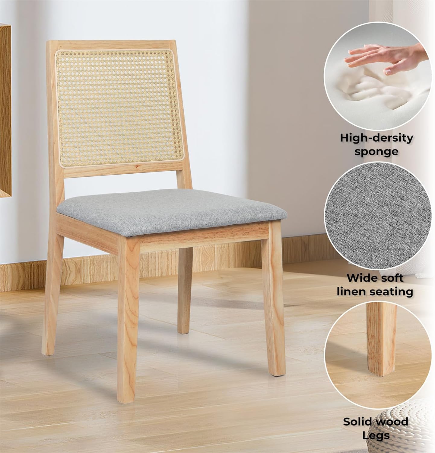 Levede Farmhouse Rattan Dining Chairs Set of 2 Natural Wood Size 49cm x DEMO