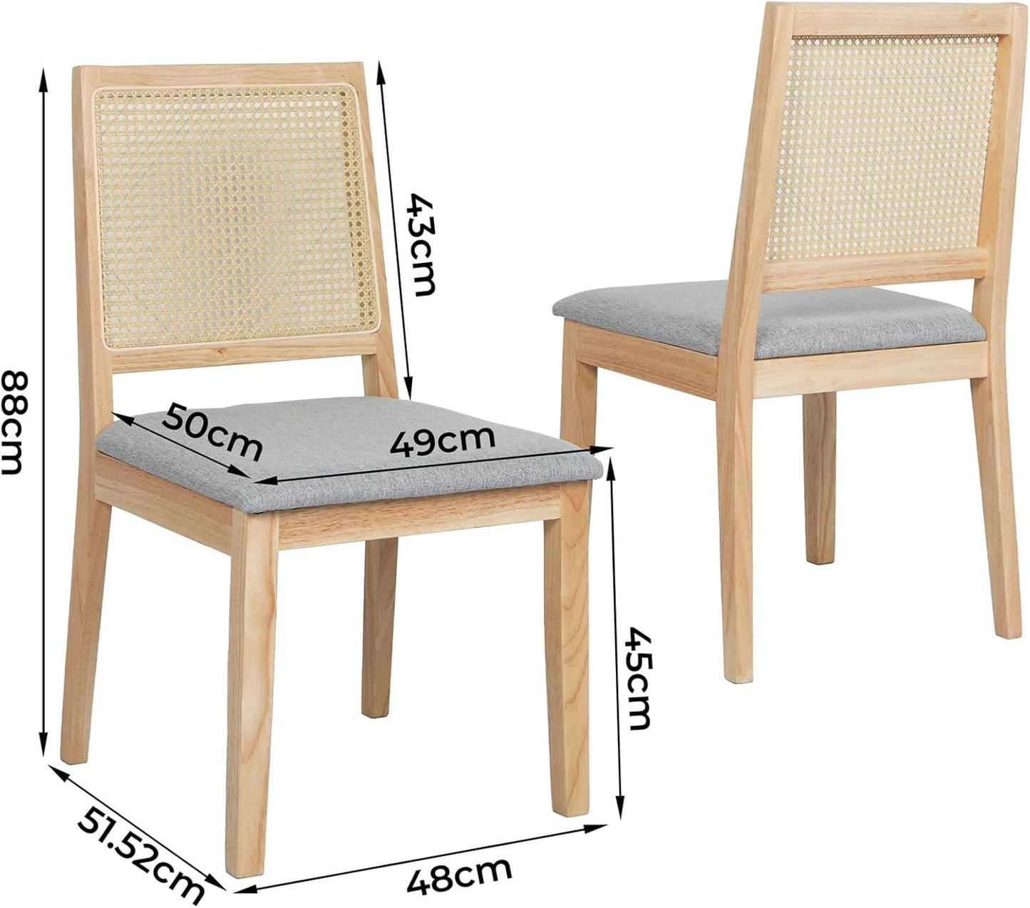Levede Farmhouse Rattan Dining Chairs Set of 2 Natural Wood Size 49cm x DEMO