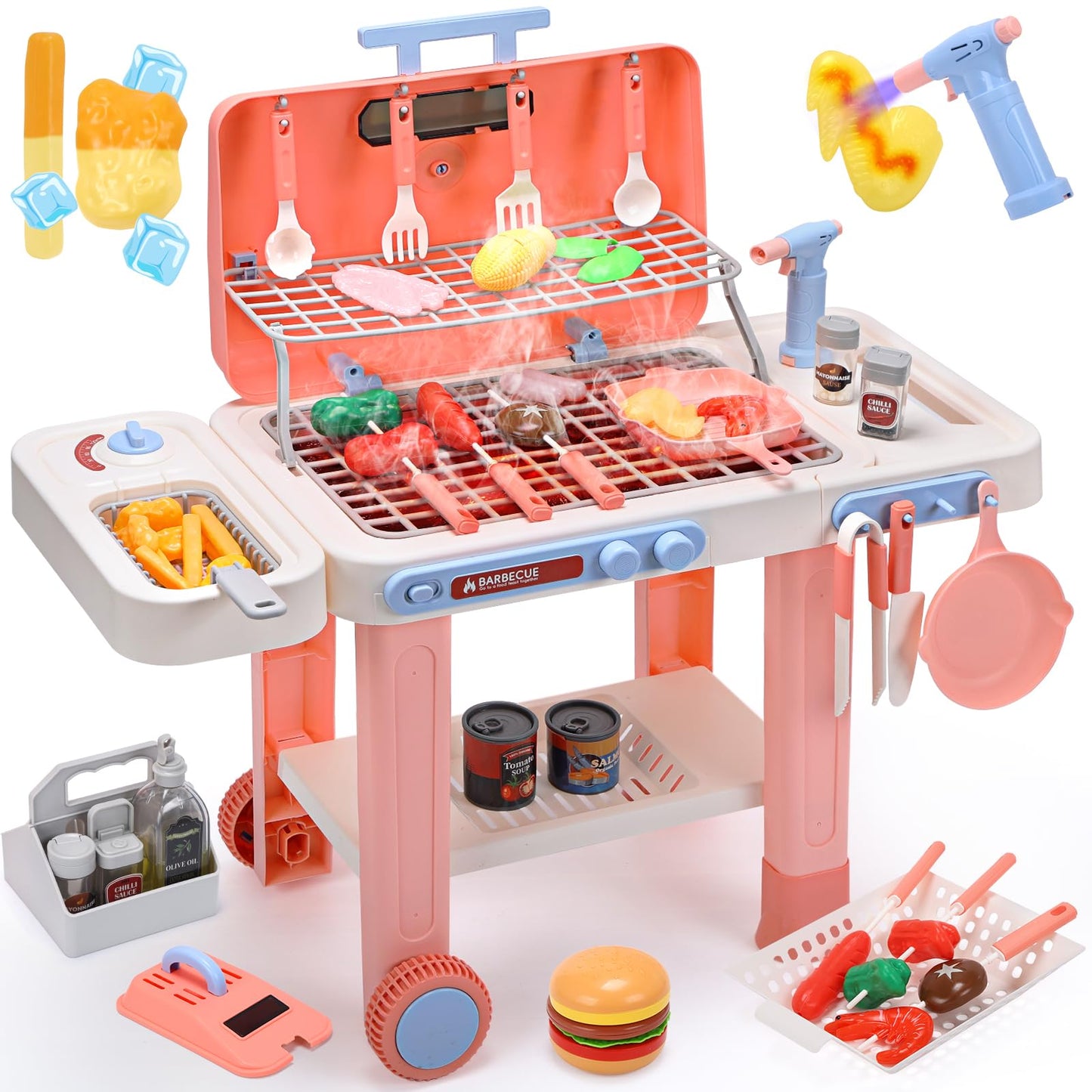Cute Stone Kids Kitchen Playset Toy Grill with Color Changing Food Size 34 NEW