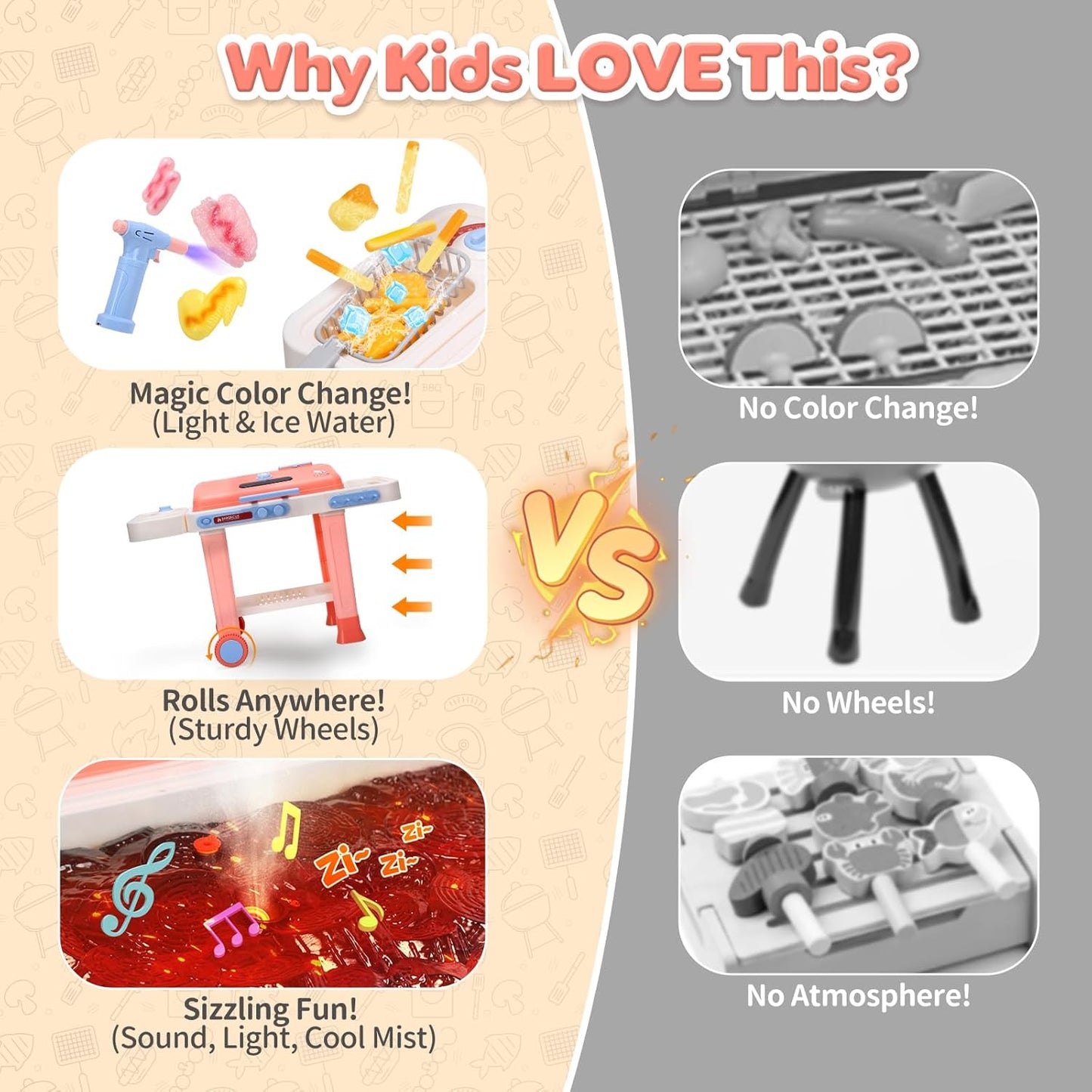 Cute Stone Kids Kitchen Playset Toy Grill with Color Changing Food Size 34 NEW