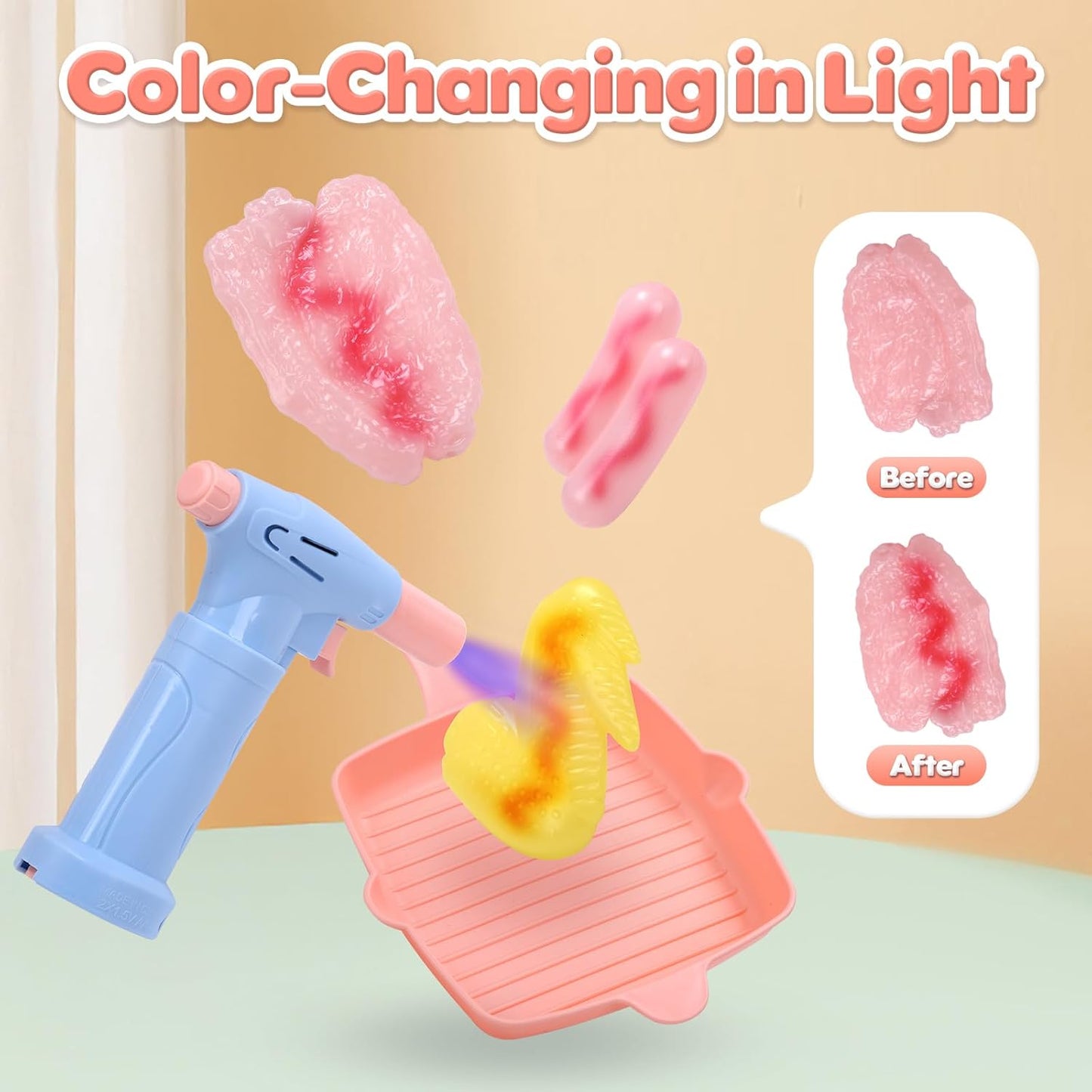Cute Stone Kids Kitchen Playset Toy Grill with Color Changing Food Size 34 NEW