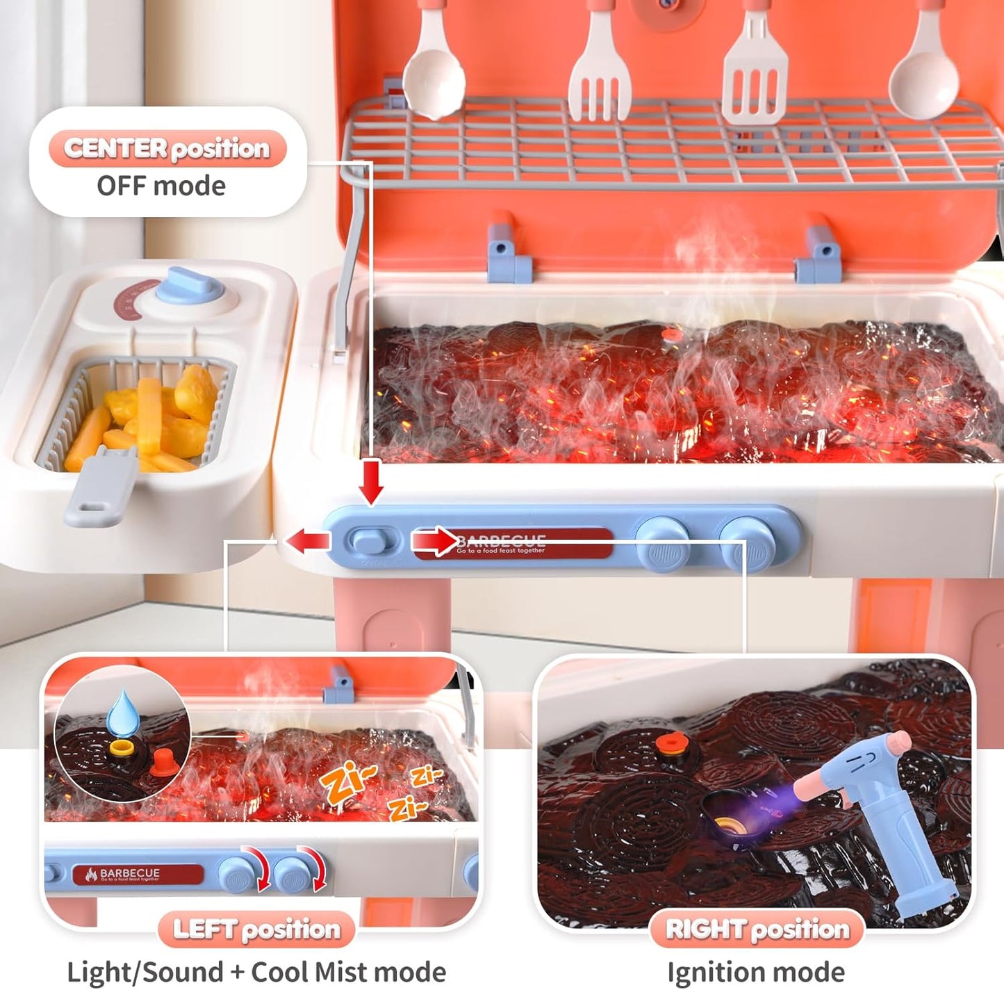 Cute Stone Kids Kitchen Playset Toy Grill with Color Changing Food Size 34 NEW