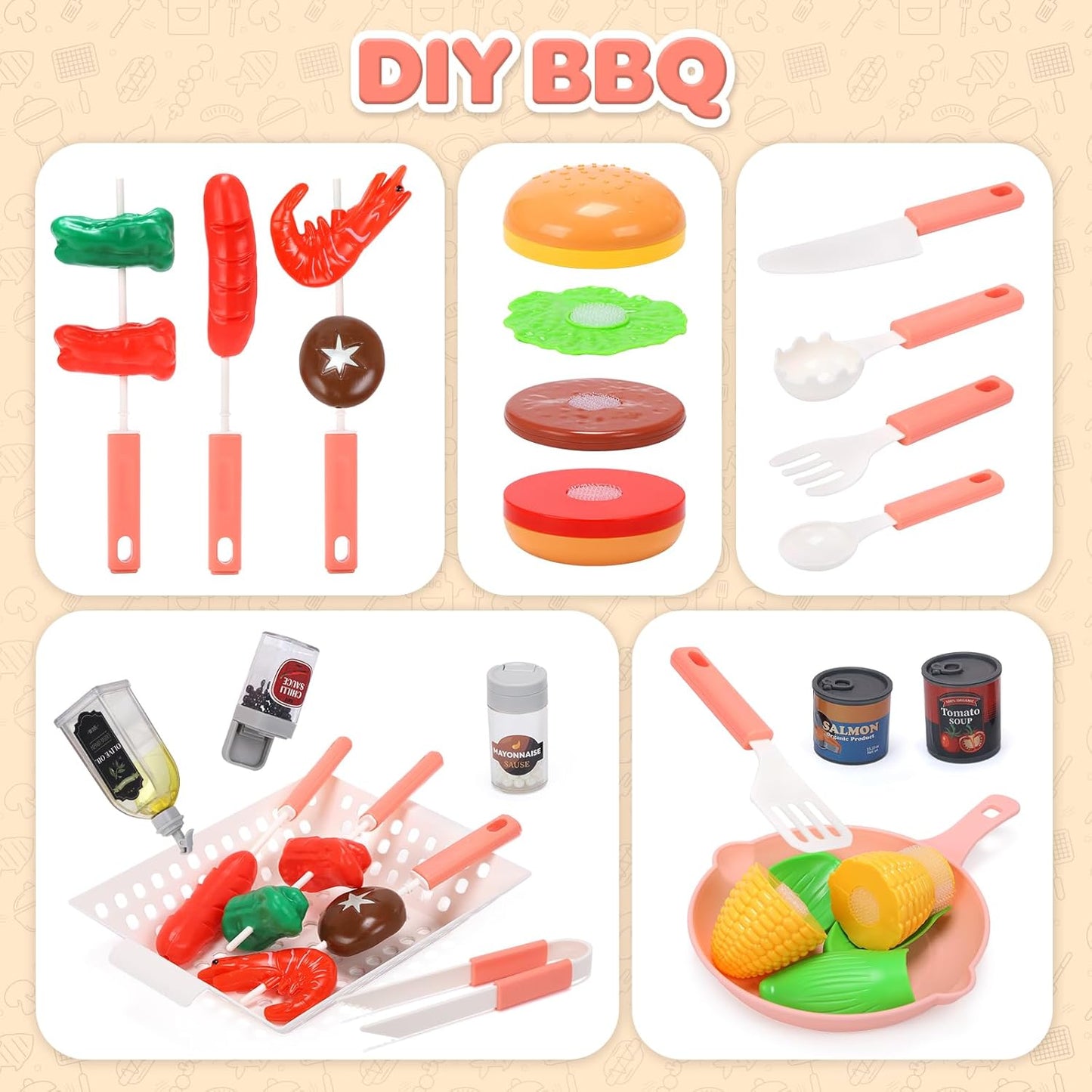 Cute Stone Kids Kitchen Playset Toy Grill with Color Changing Food Size 34 NEW