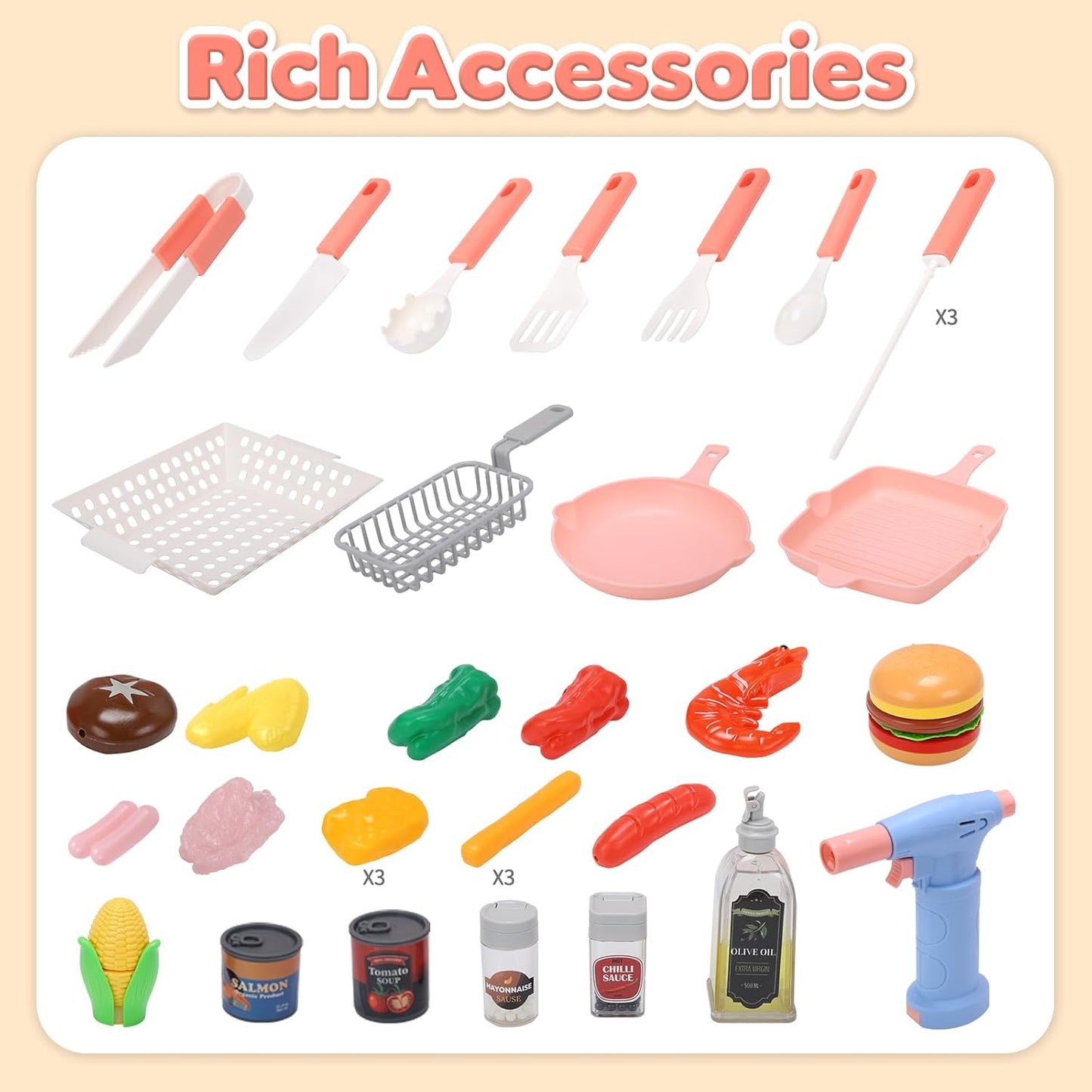 Cute Stone Kids Kitchen Playset Toy Grill with Color Changing Food Size 34 NEW