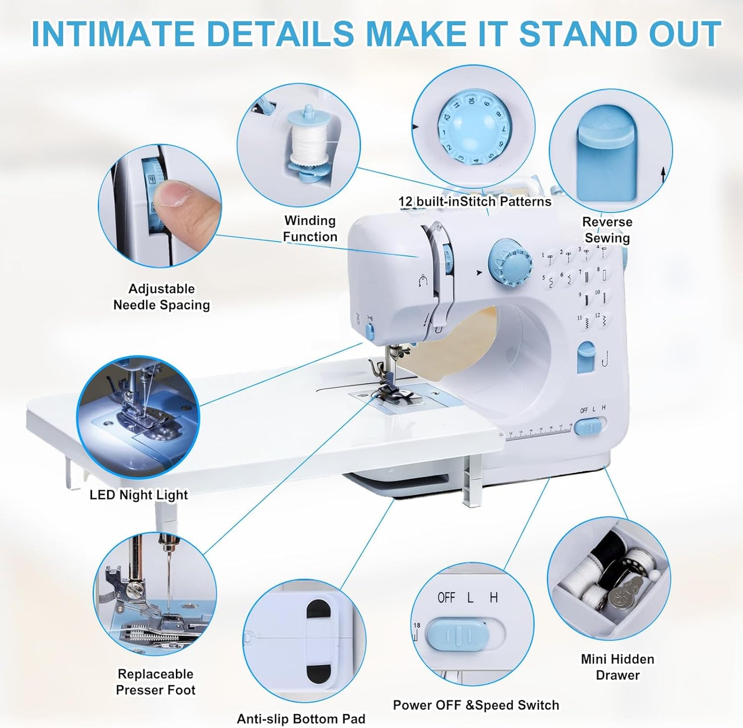 Beslike Mini Electric Sewing Machine - Portable & Compact White DEMO