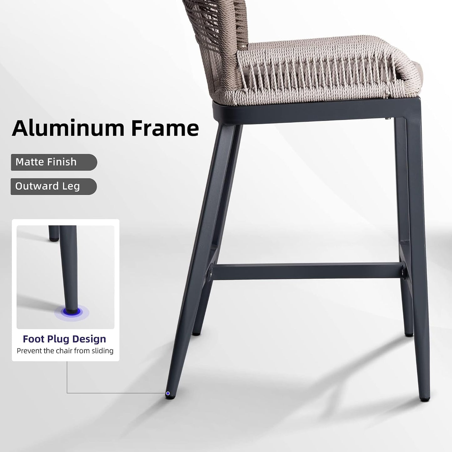 Rattan Barstools Set of 2 Outdoor Chairs with Backrest Dark Grey Classic NEW