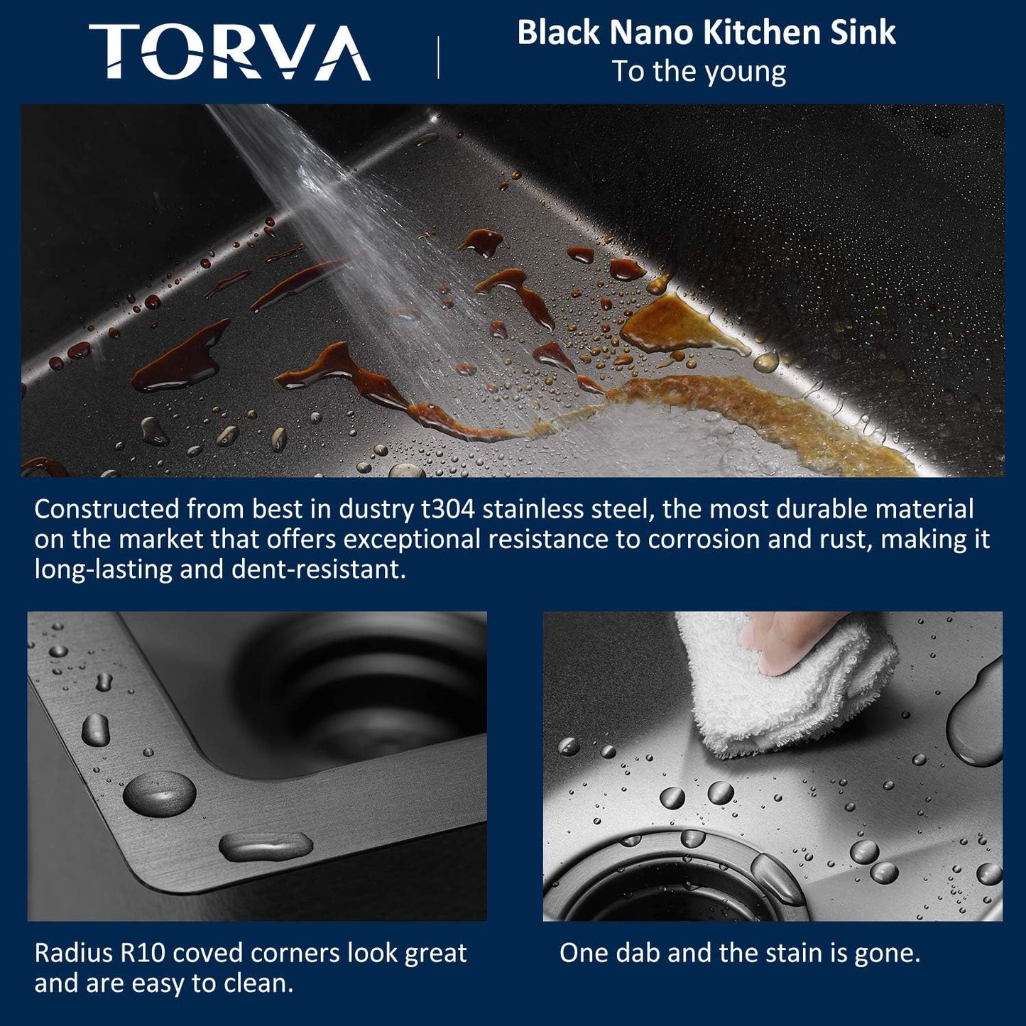 TORVA 44 x 48 23 CM Undermount Stainless Steel Kitchen Sink for Modern DEMO