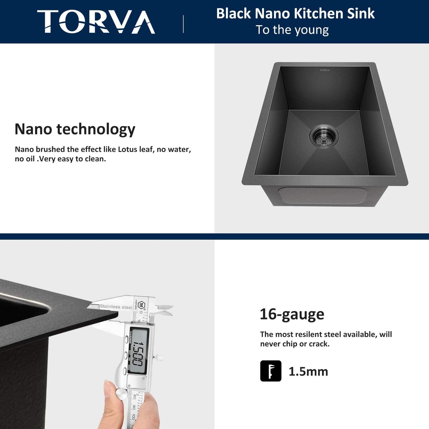 TORVA 44 x 48 23 CM Undermount Stainless Steel Kitchen Sink for Modern DEMO