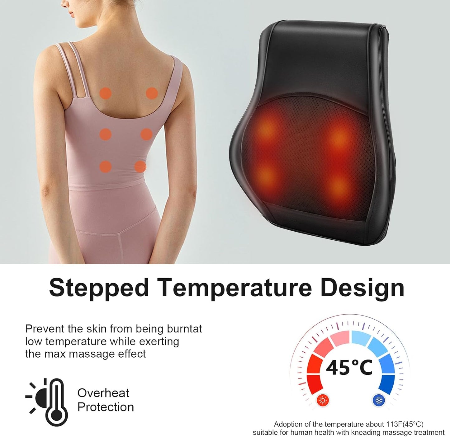Kovizen Electric Massager Pillow with 3D Kneading Heat for Back, Neck & DEMO
