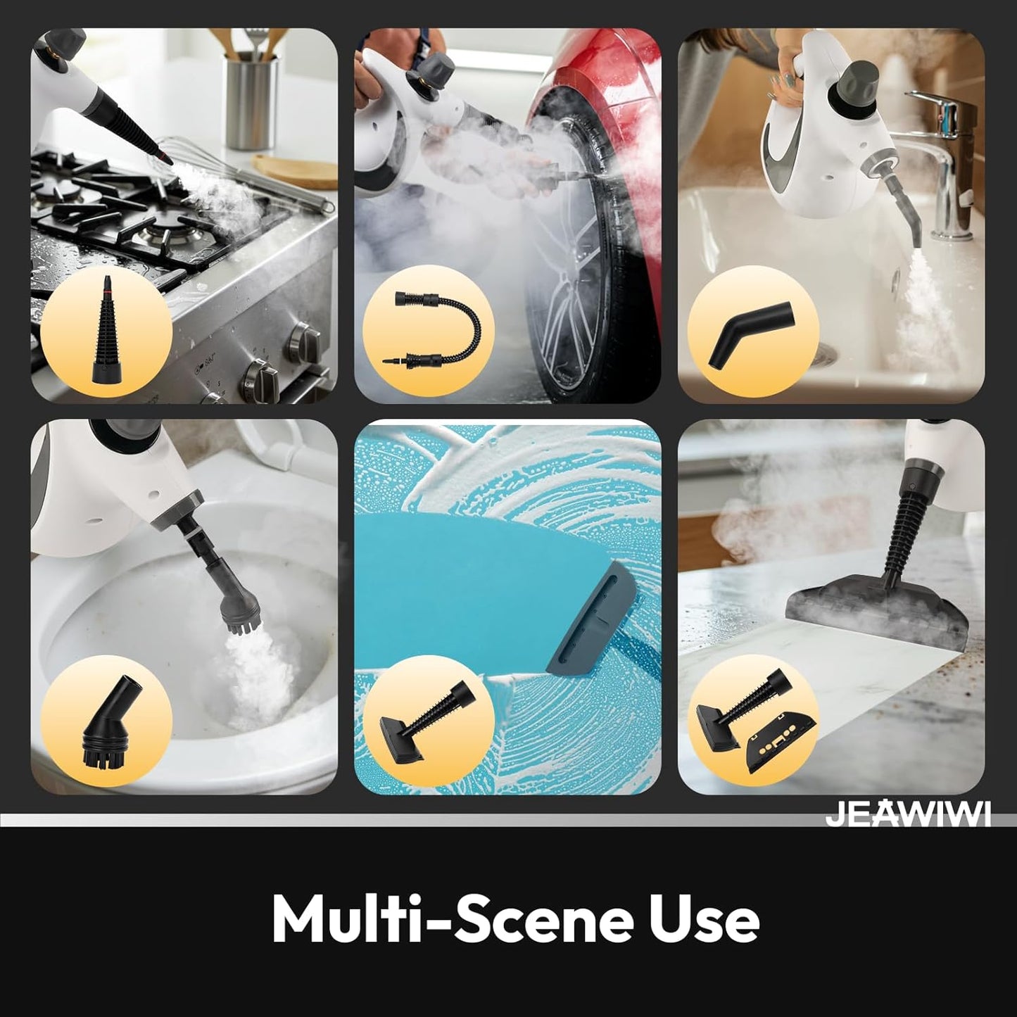 JEAWIWI Pressurized Handheld Steam Cleaner with 11 Accessories for DEMO