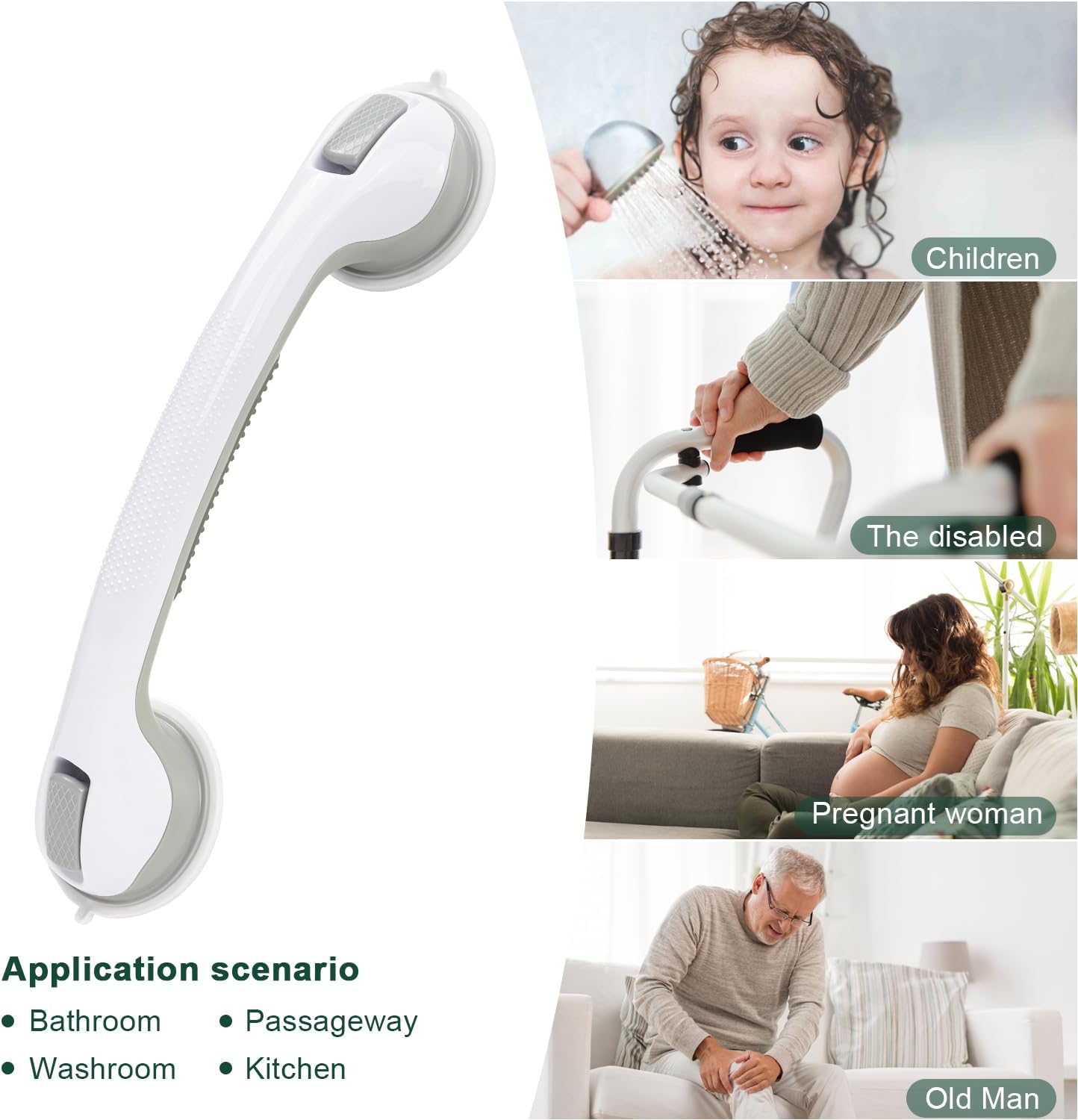 sunzone Heavy Duty Plastic Grab Bars for Shower Safety, Grey DEMO