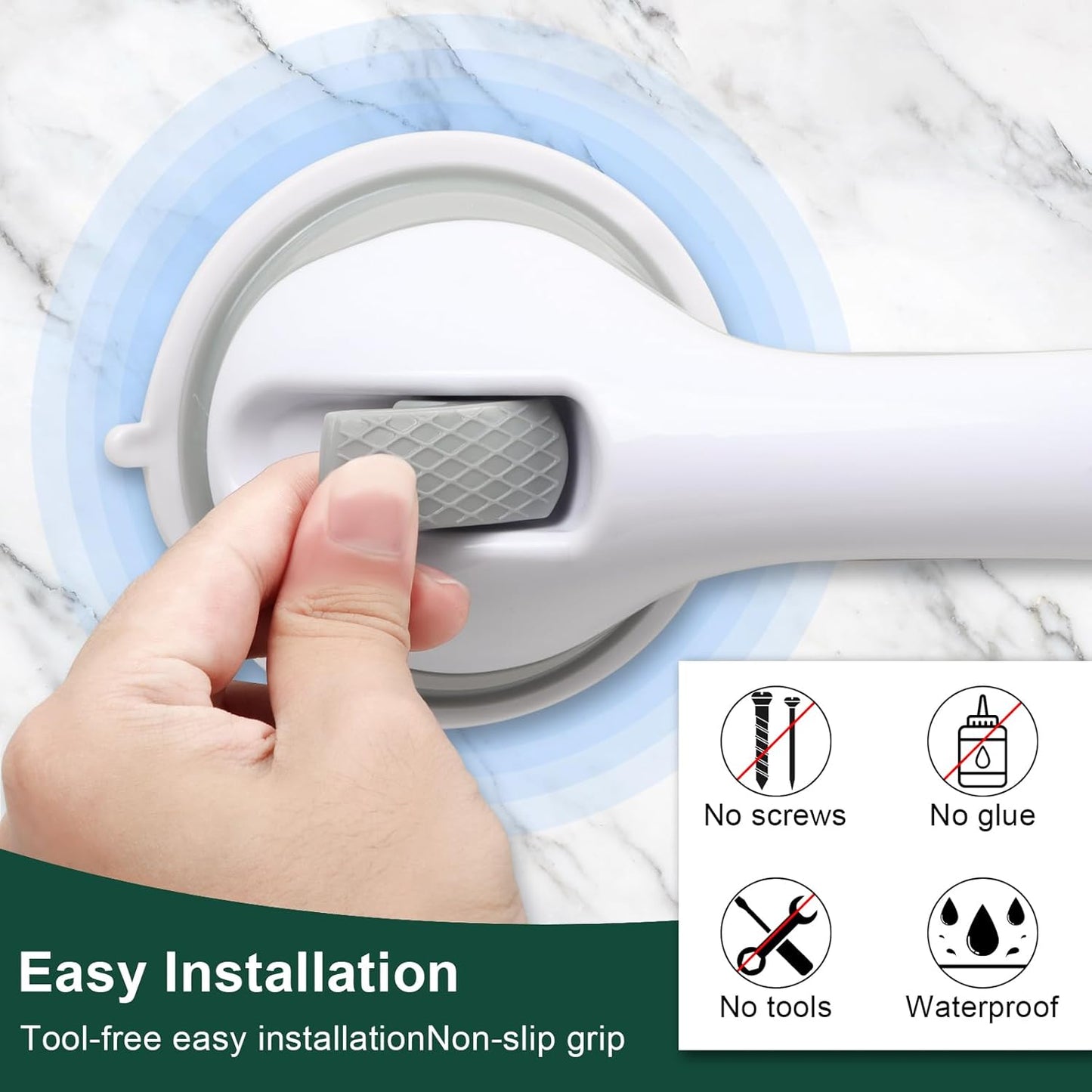 sunzone Heavy Duty Plastic Grab Bars for Shower Safety, Grey DEMO