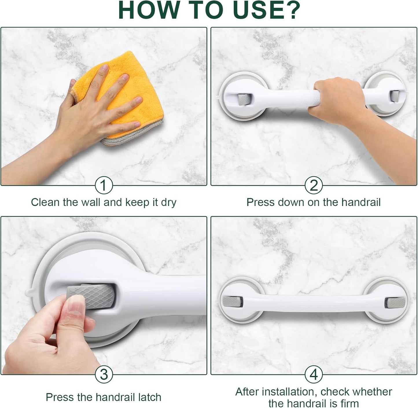 sunzone Heavy Duty Plastic Grab Bars for Shower Safety, Grey DEMO