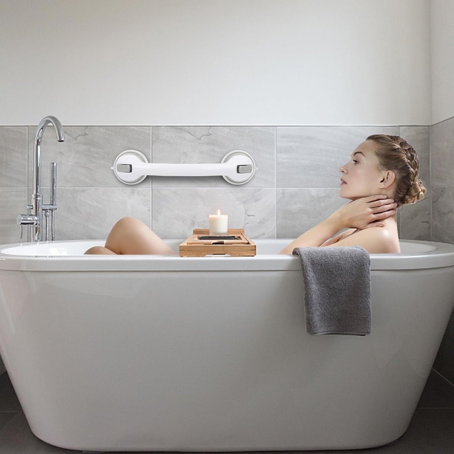 sunzone Heavy Duty Plastic Grab Bars for Shower Safety, Grey DEMO