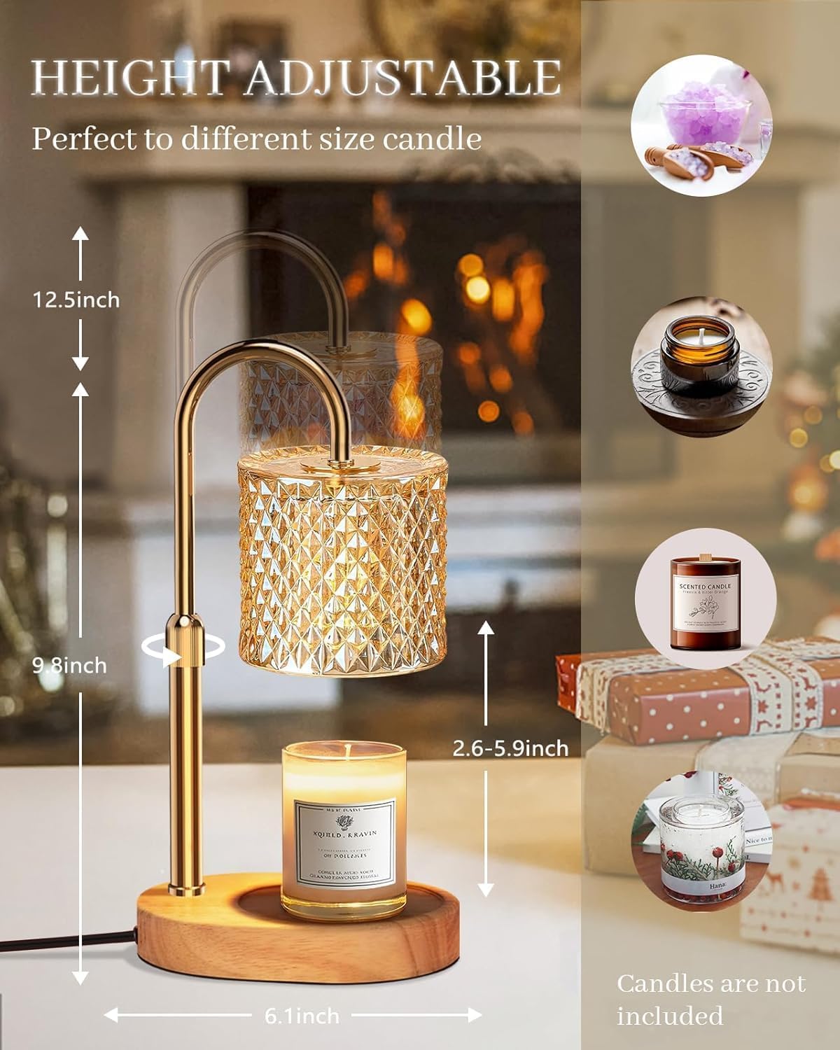 Arsir Adjustable Table Lamps Height Candle Warmer Lamp with Timer Dual-Mode Wax