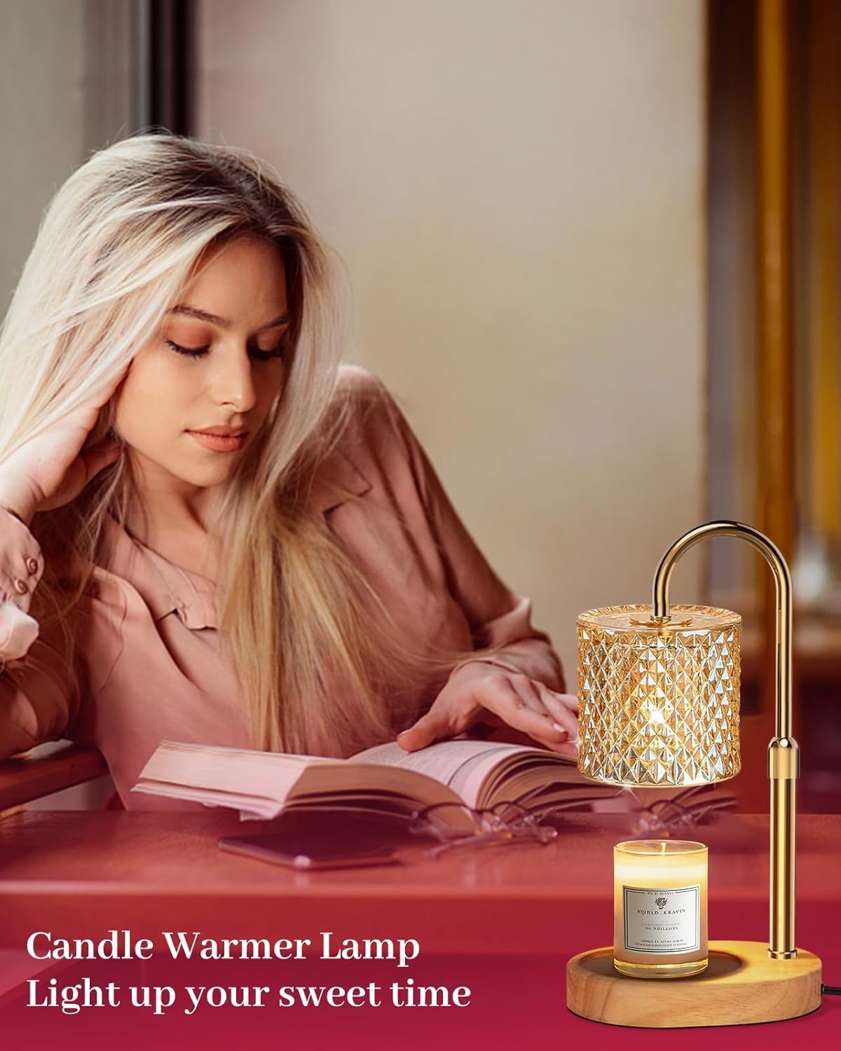 Arsir Adjustable Table Lamps Height Candle Warmer Lamp with Timer Dual-Mode Wax