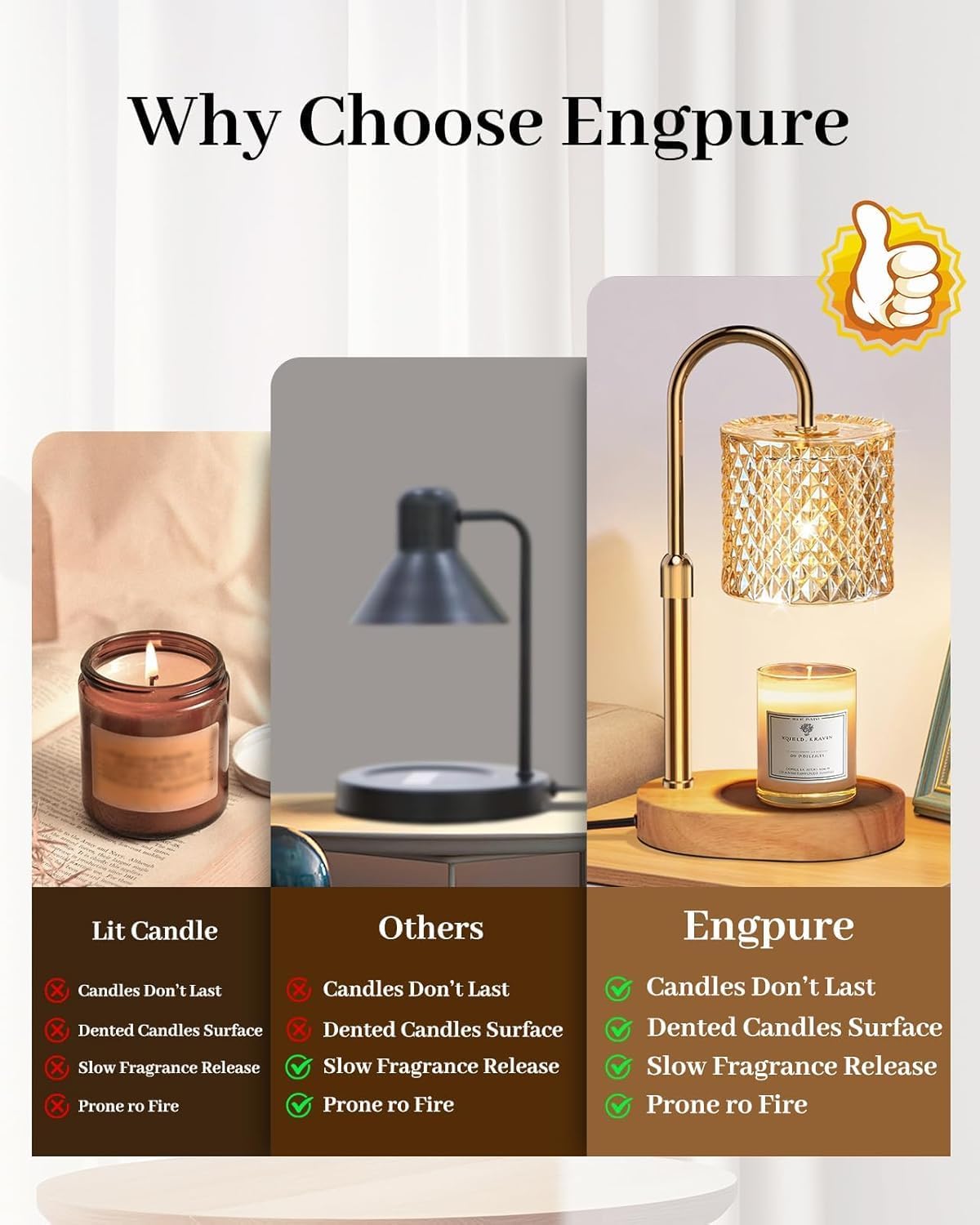 Arsir Adjustable Table Lamps Height Candle Warmer Lamp with Timer Dual-Mode Wax