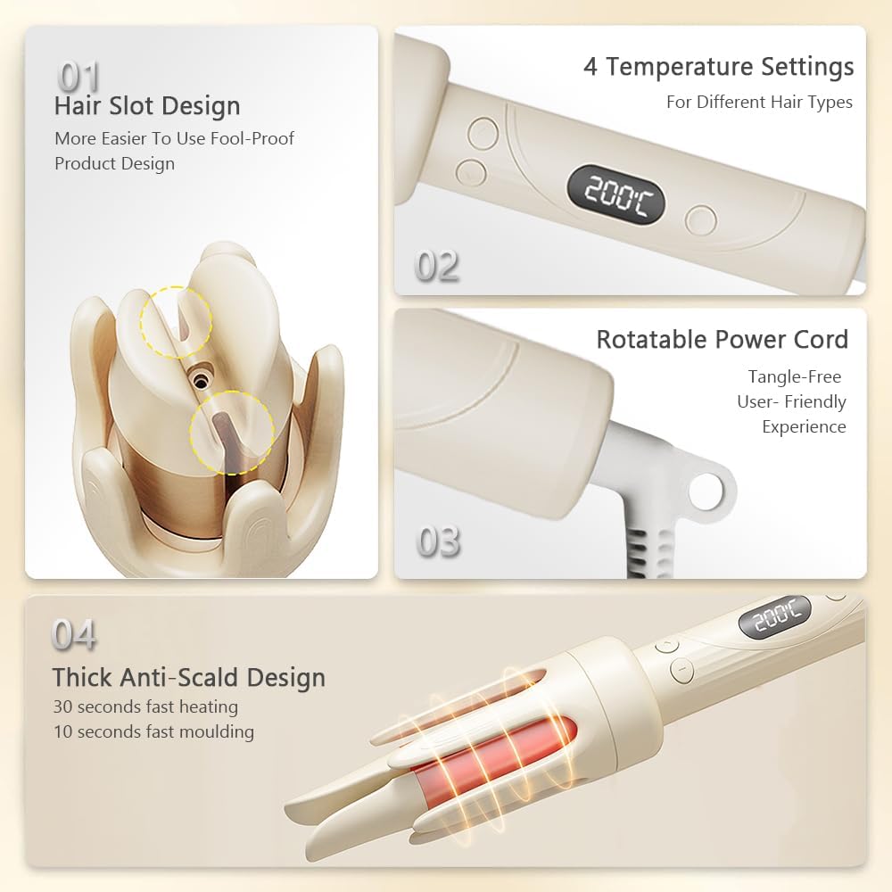 Frafuo Automatic Curling Tongs Rotating Hair Curler with LCD Display DEMO
