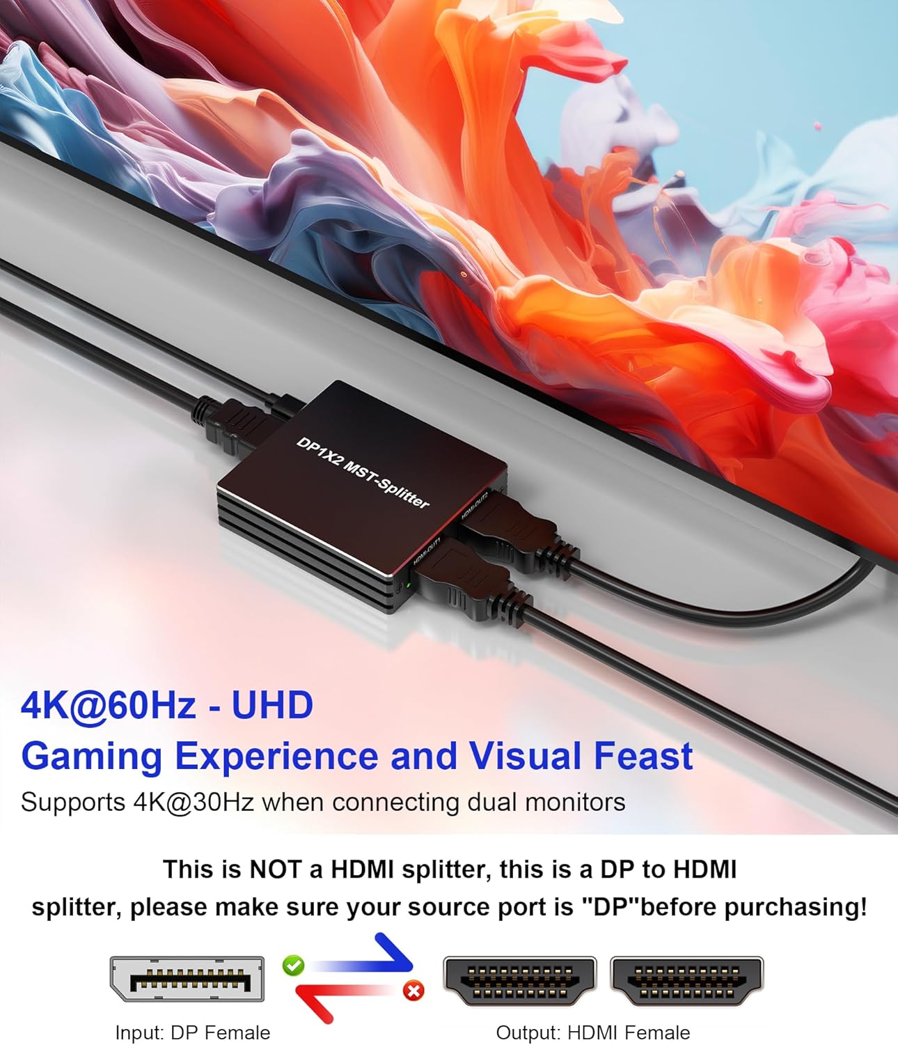 Pubiohs DisplayPort Splitters to Dual HDMI Splitter - Connect 2 Monitors DEMO