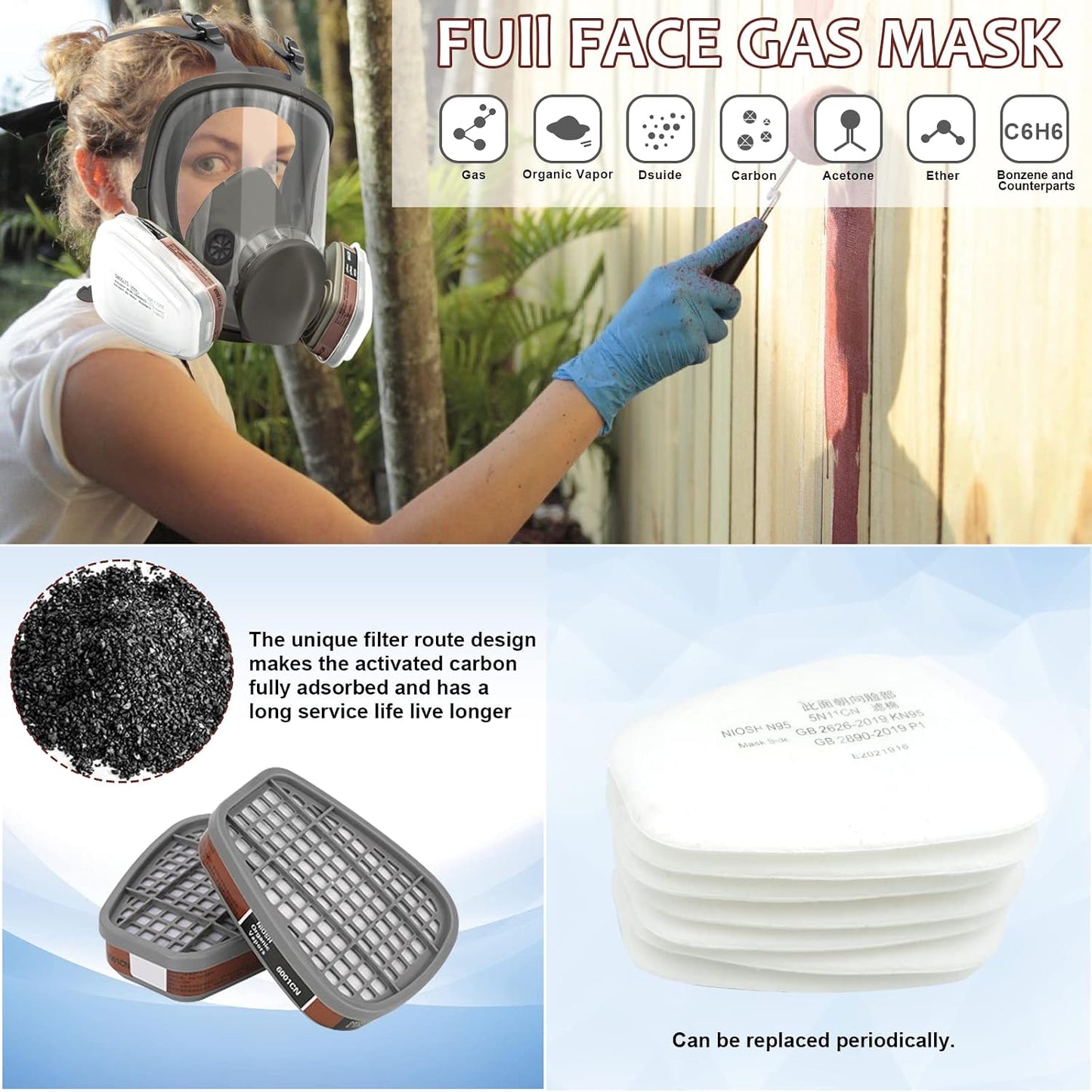 ASNABYYA Full Face Respirator Mask with Filters Wide Field of View Size 1 DEMO