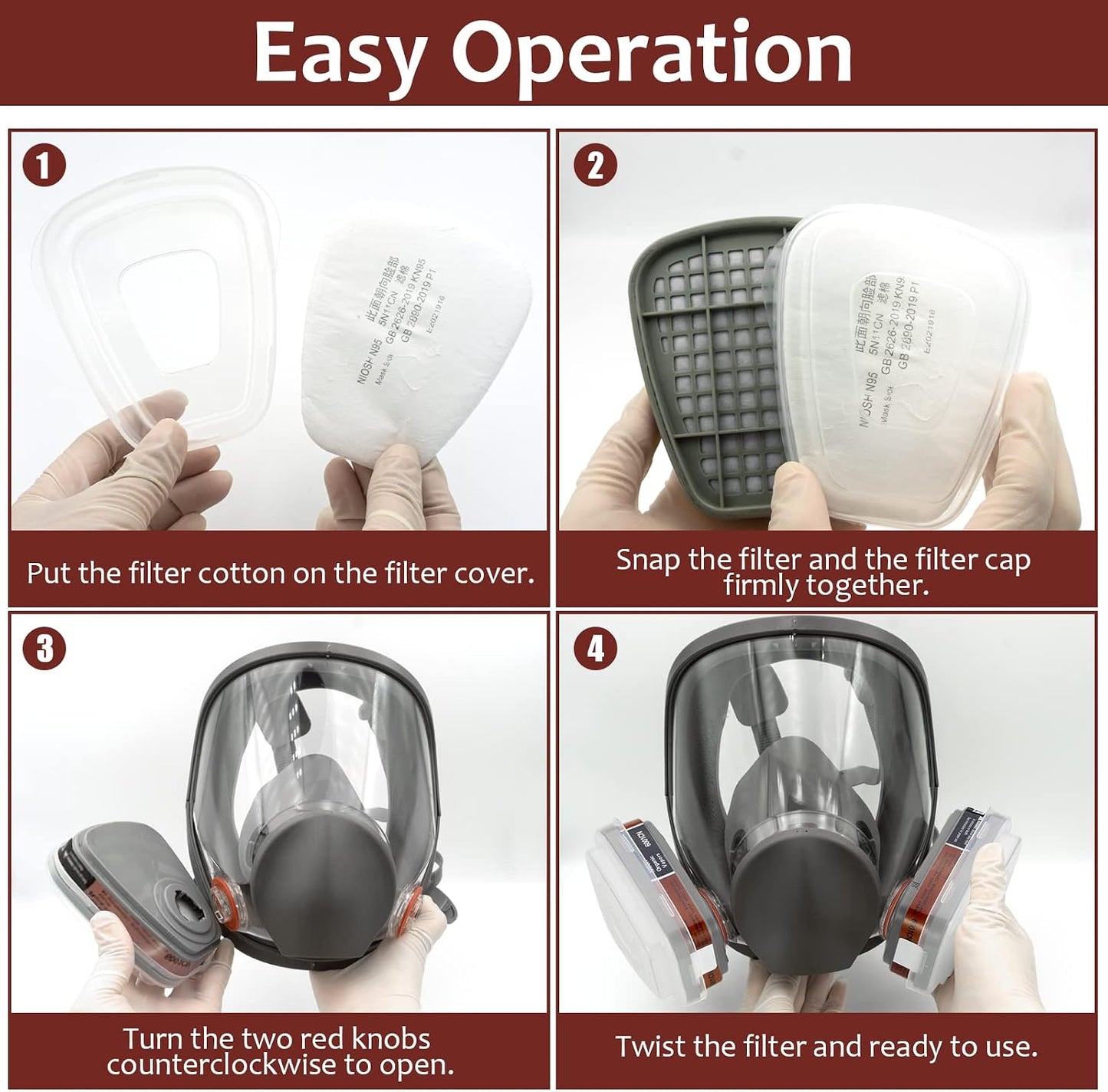 ASNABYYA Full Face Respirator Mask with Filters Wide Field of View Size 1 DEMO