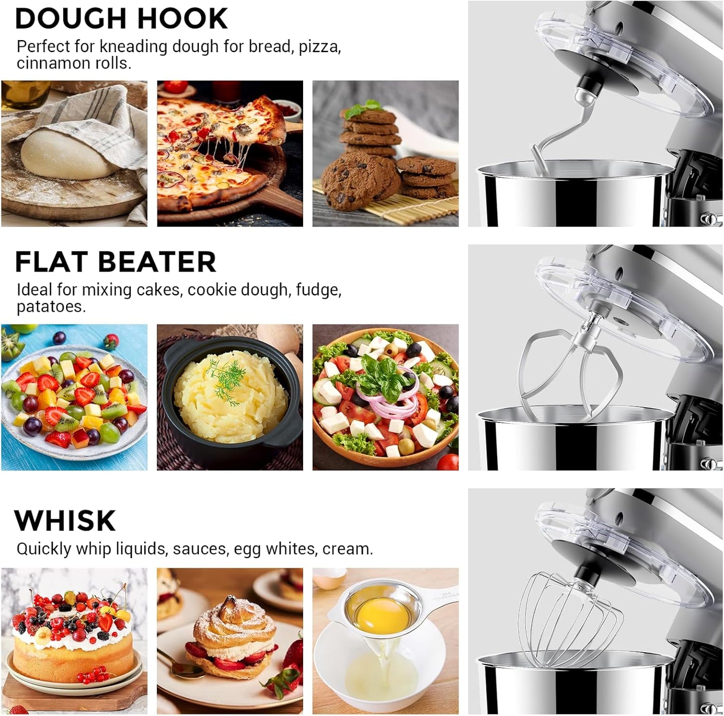 AIZYZYO 1900W Kitchen Food Stand Mixer 6-Speed Tilt-Head Pulse Silver-6.5L DEMO