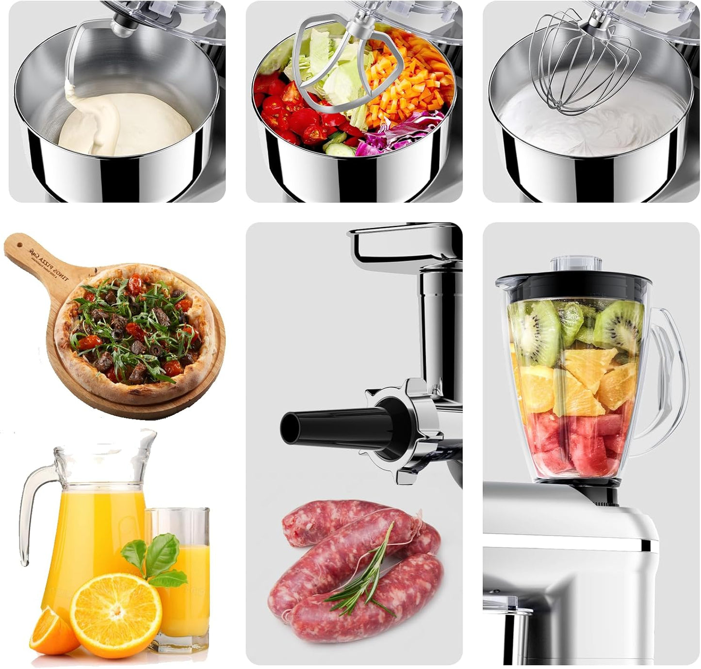 AIZYZYO 1900W Kitchen Food Stand Mixer 6-Speed Tilt-Head Pulse Silver-6.5L DEMO