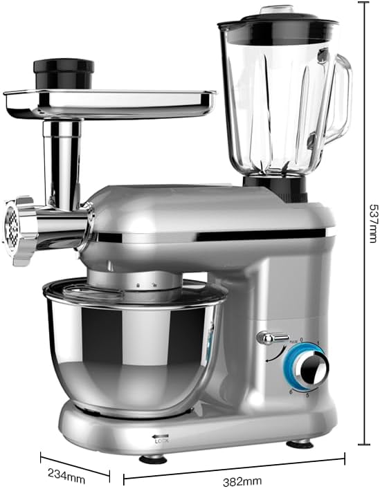 AIZYZYO 1900W Kitchen Food Stand Mixer 6-Speed Tilt-Head Pulse Silver-6.5L DEMO
