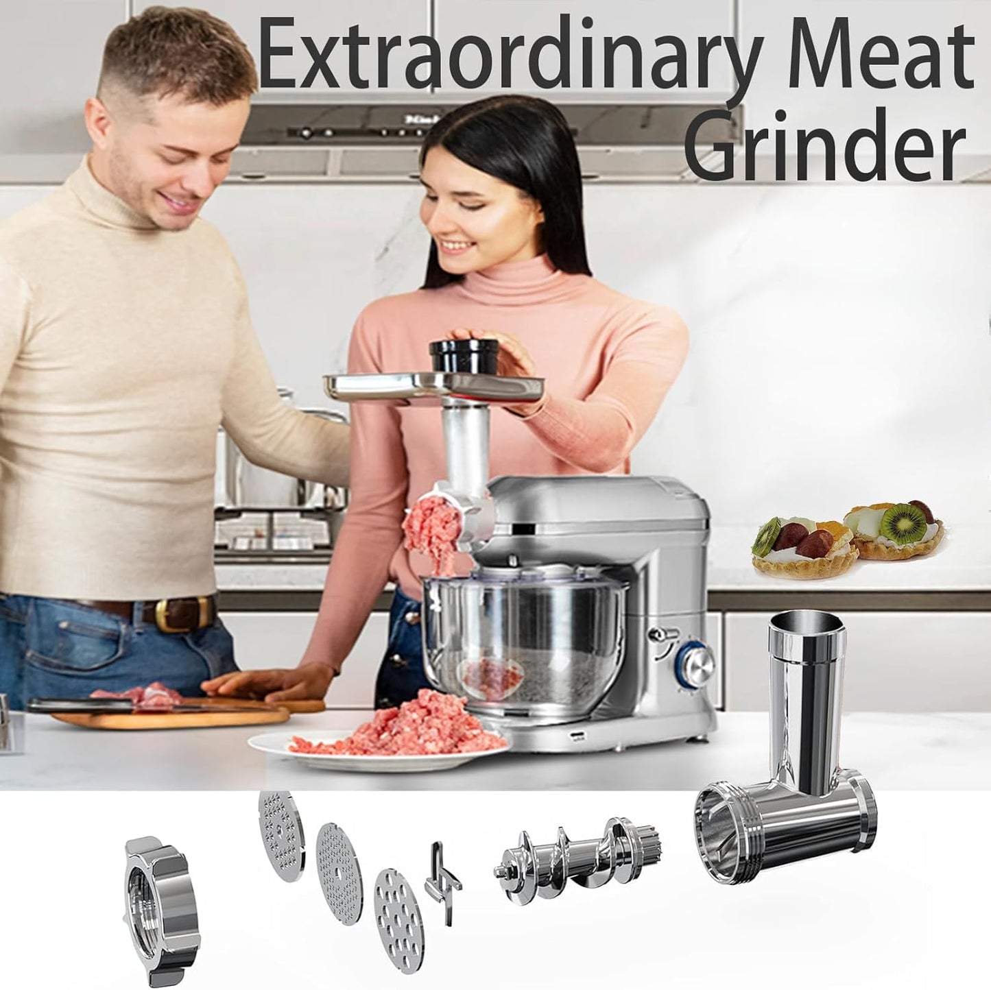 AIZYZYO 1900W Kitchen Food Stand Mixer 6-Speed Tilt-Head Pulse Silver-6.5L DEMO