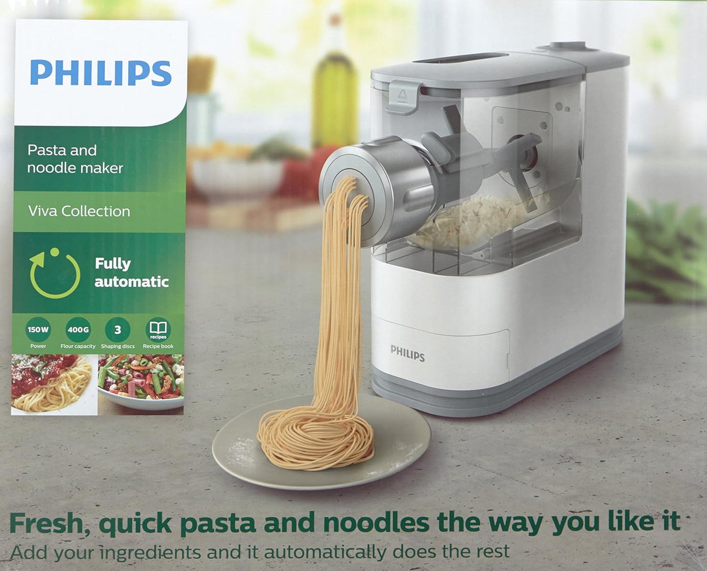 Philips Pasta & Noodle Maker Machine with 3 Shaping Discs, White, Blenders DEMO