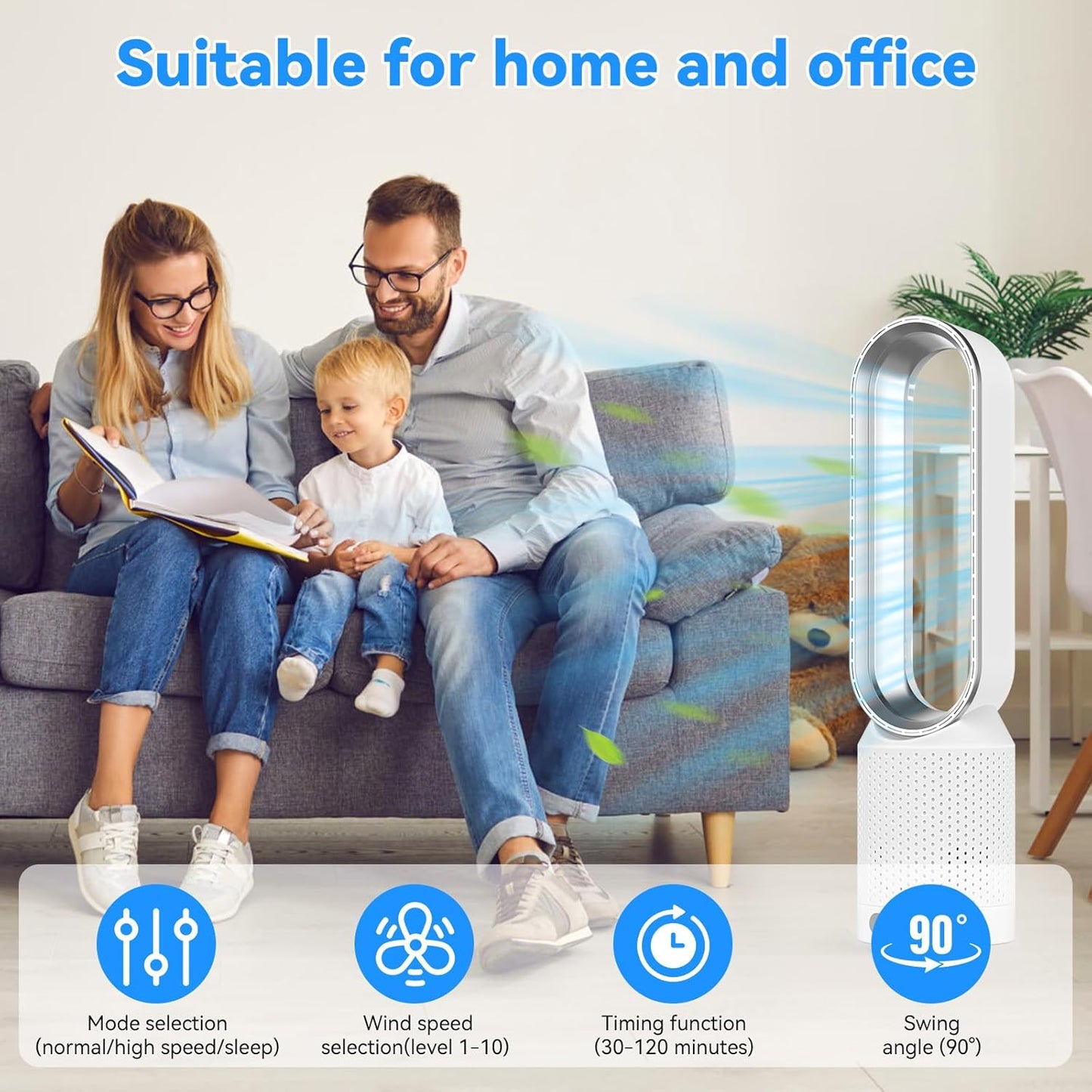 Shearly 20" Quiet Silver Tower Fan with 90° Oscillation & Remote Control DEMO