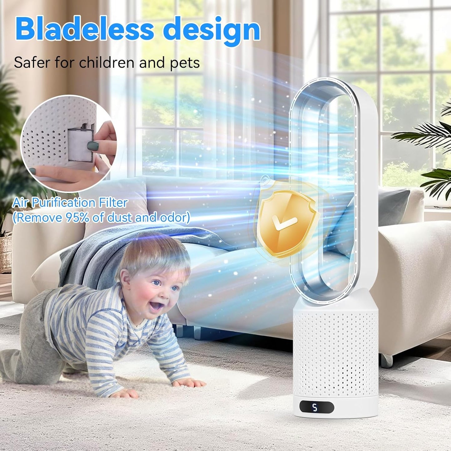 Shearly 20" Quiet Silver Tower Fan with 90° Oscillation & Remote Control DEMO
