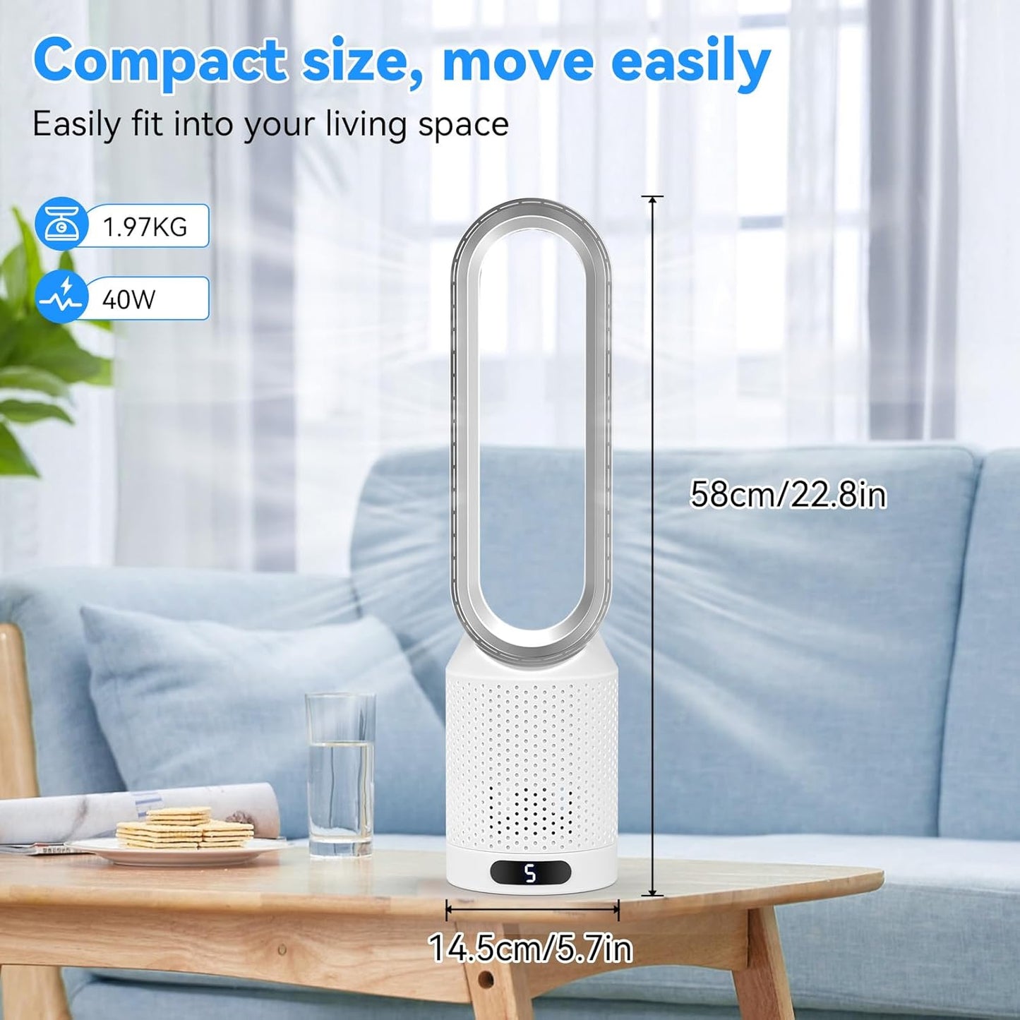 Shearly 20" Quiet Silver Tower Fan with 90° Oscillation & Remote Control DEMO