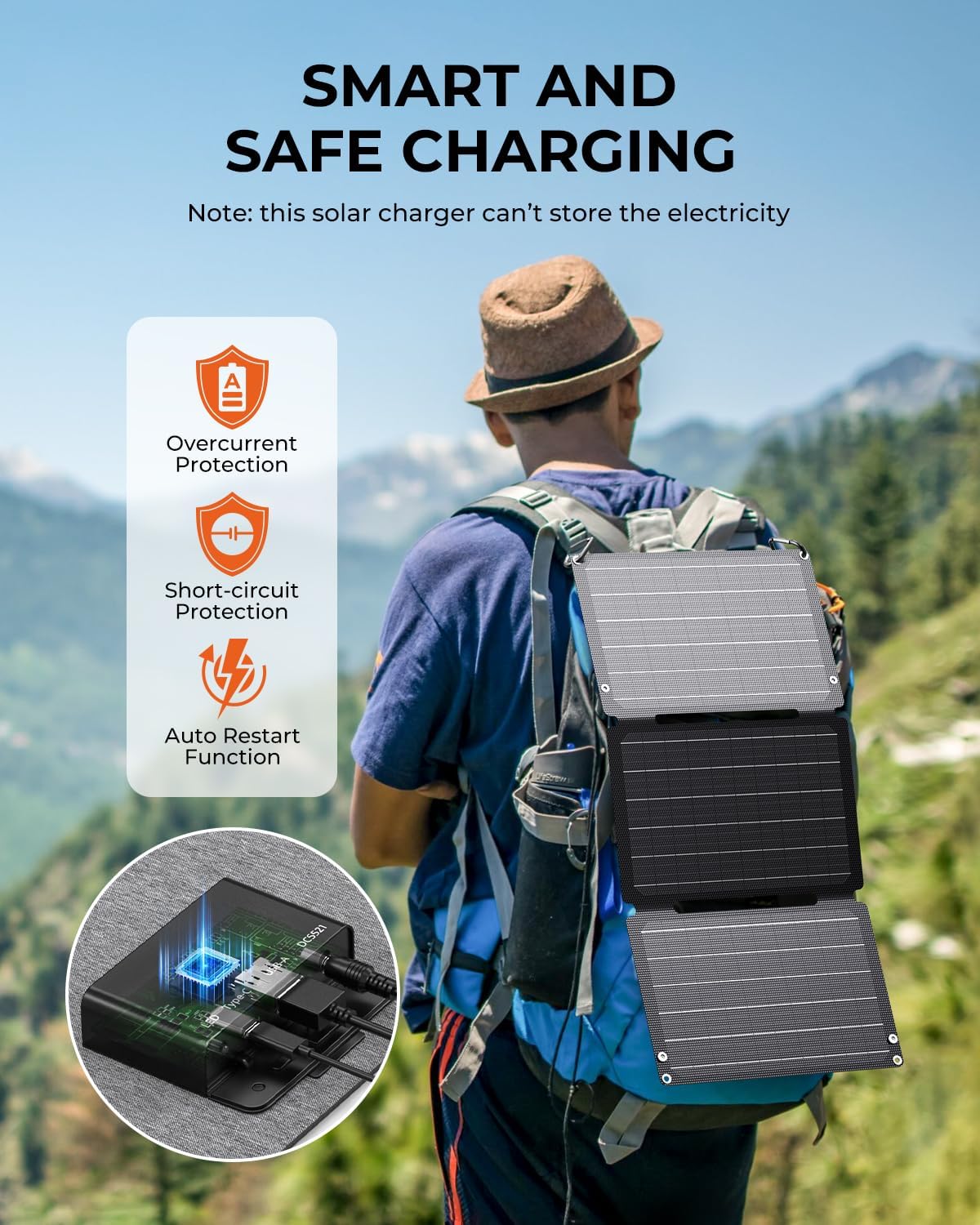 BigBlue 30W Solar Panel Charger with Fast Charging USB-A, USB-C and DC DEMO