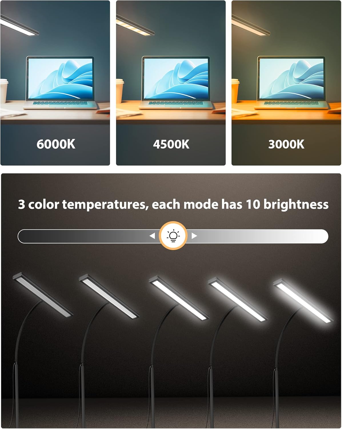 iFalarila Dimmable LED Desk Lamp with 160 LEDs, Adjustable Gooseneck, Black DEMO