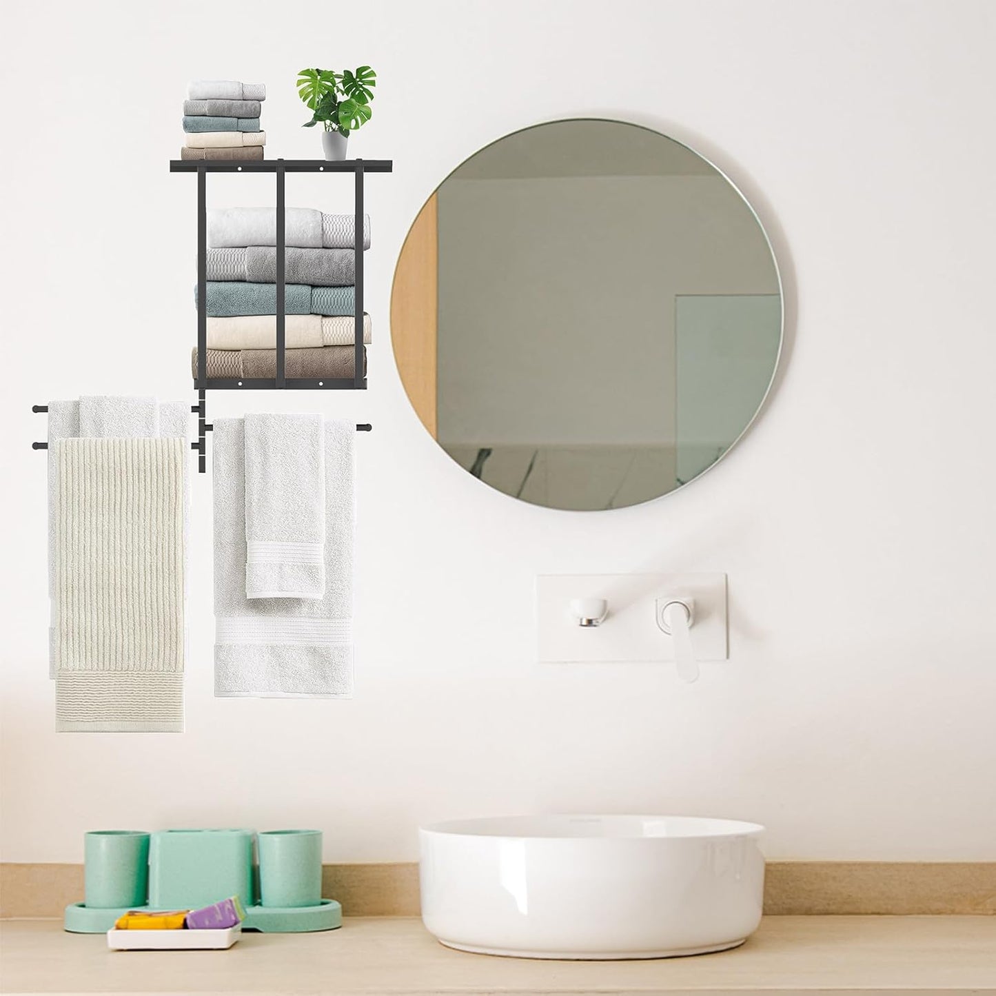 Uptyia 3-Arm Bathroom Towel Bar with Shelf Storage Rack in Black - DEMO